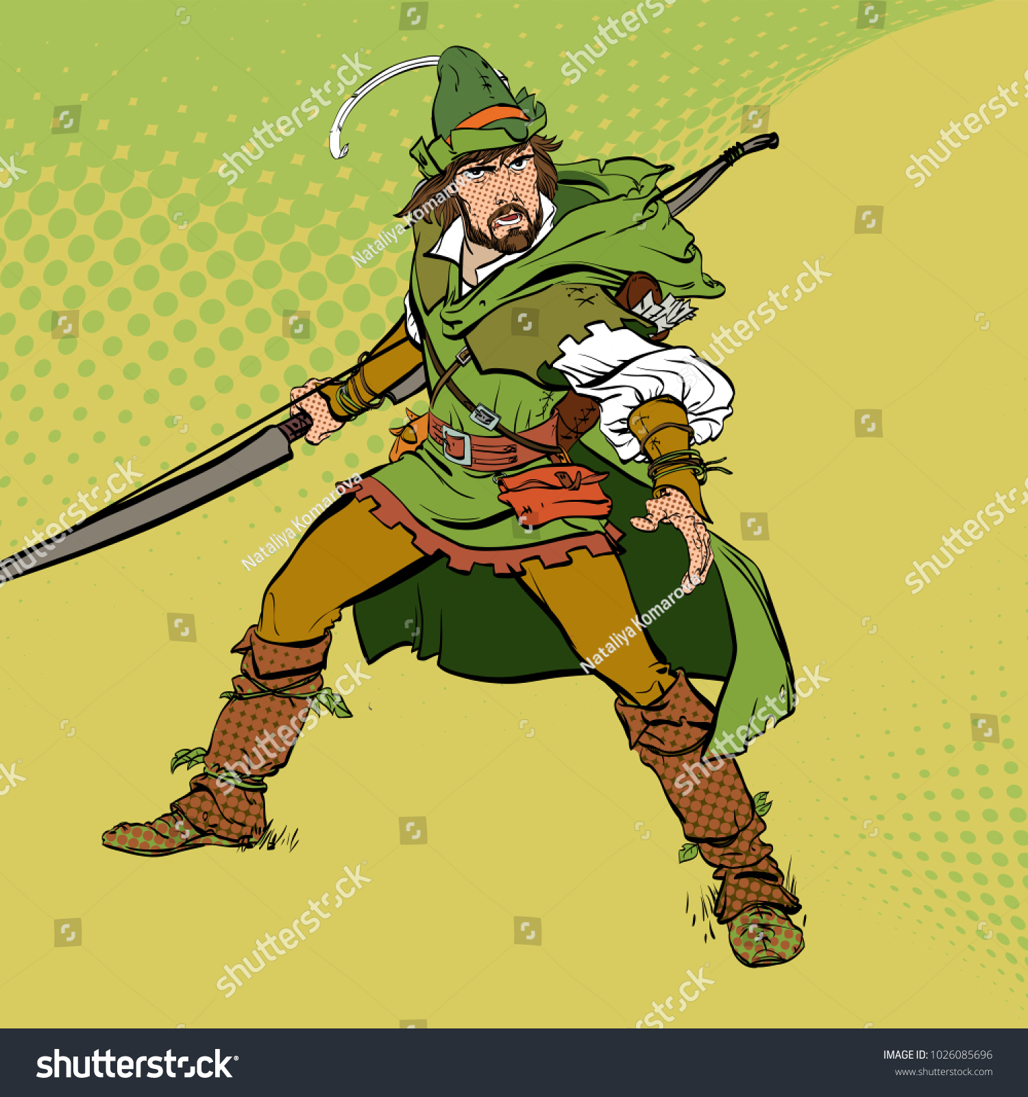 Robin Hood Standing Bow Arrows Robin Stock Vector (Royalty Free) 1026085696