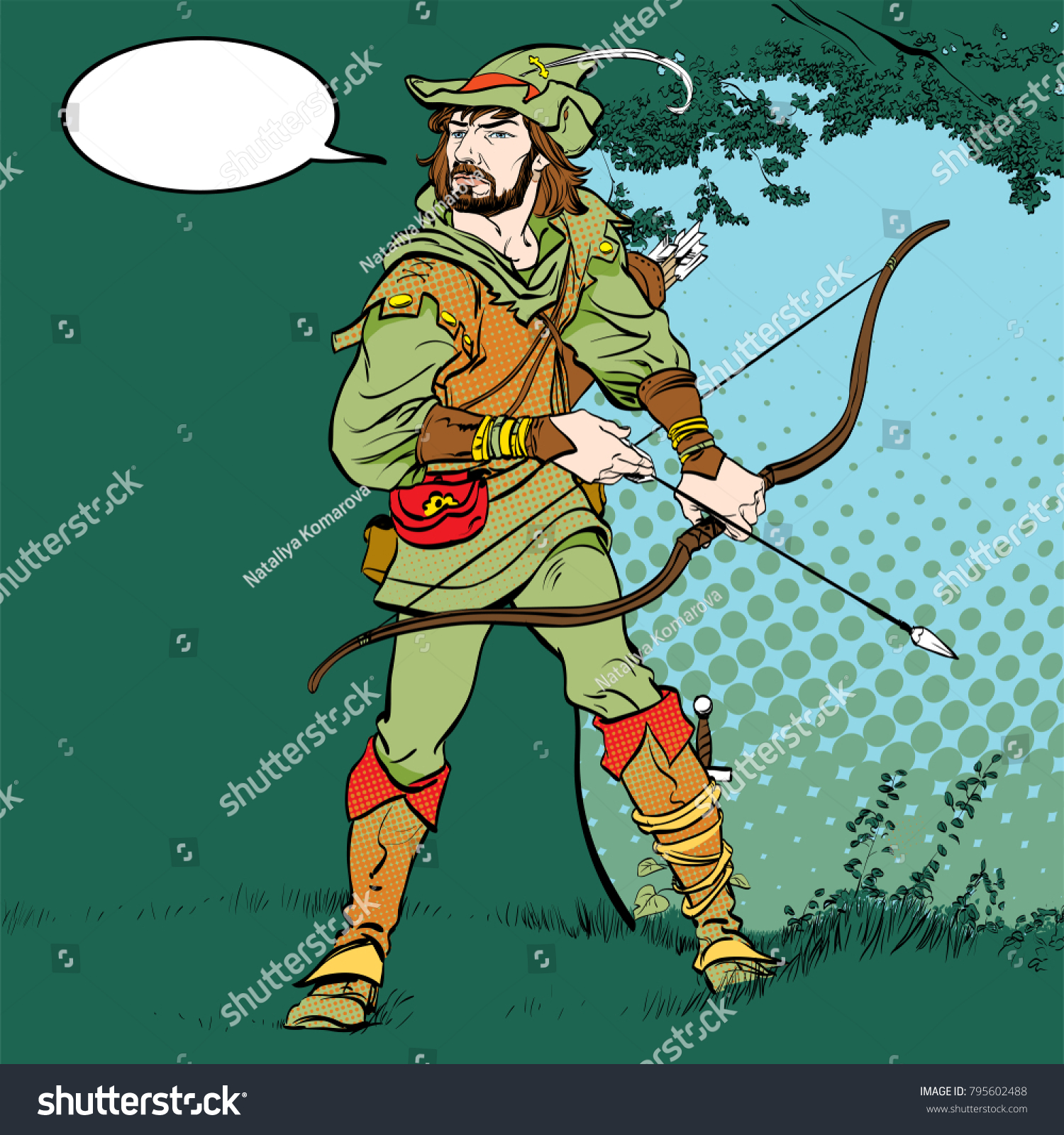 Robin Hood Standing Bow Arrows Robin Stock Vector (Royalty Free) 795602488