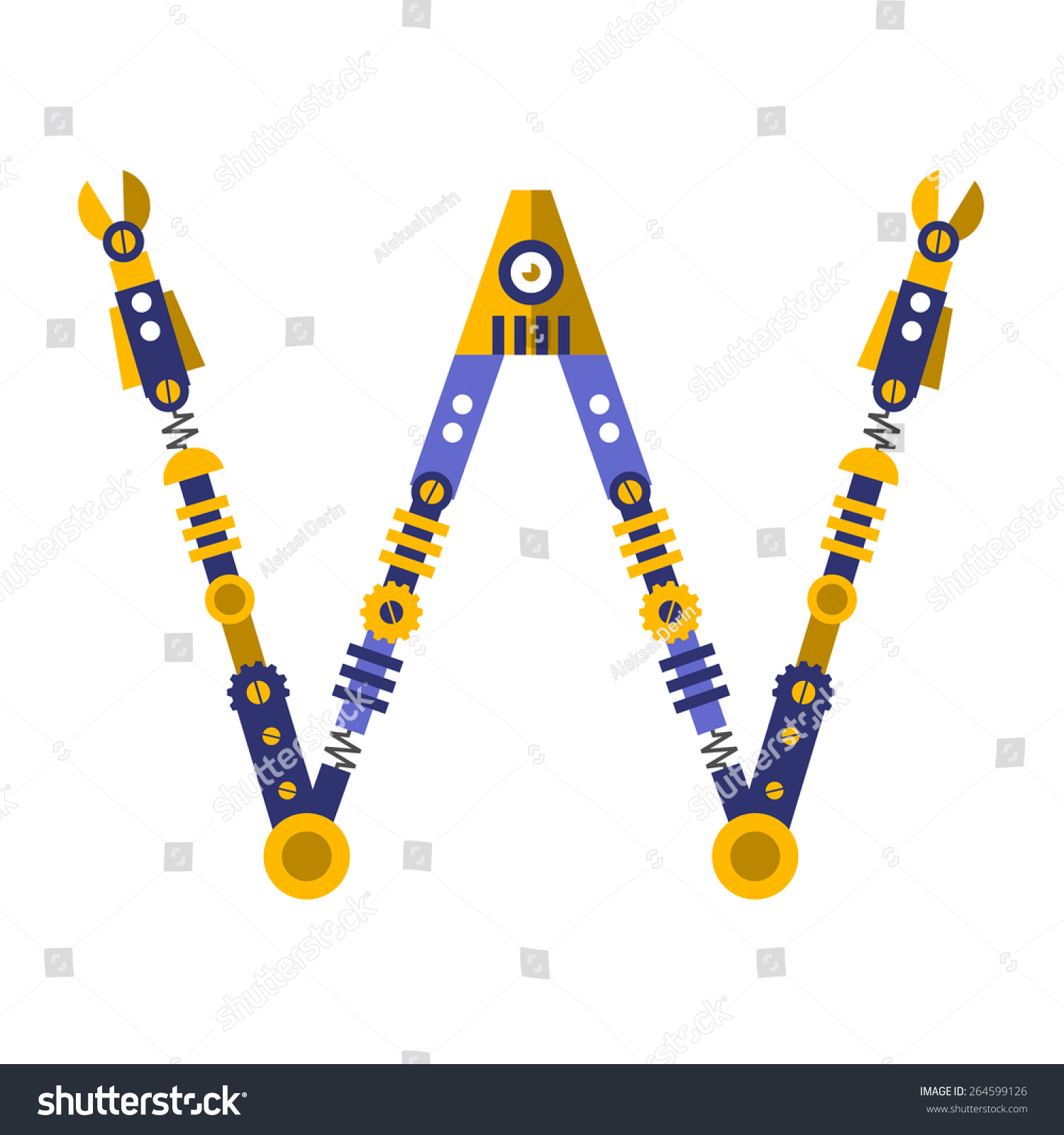 Robot Font Vector Letter W Stock Vector (Royalty Free) 264599126