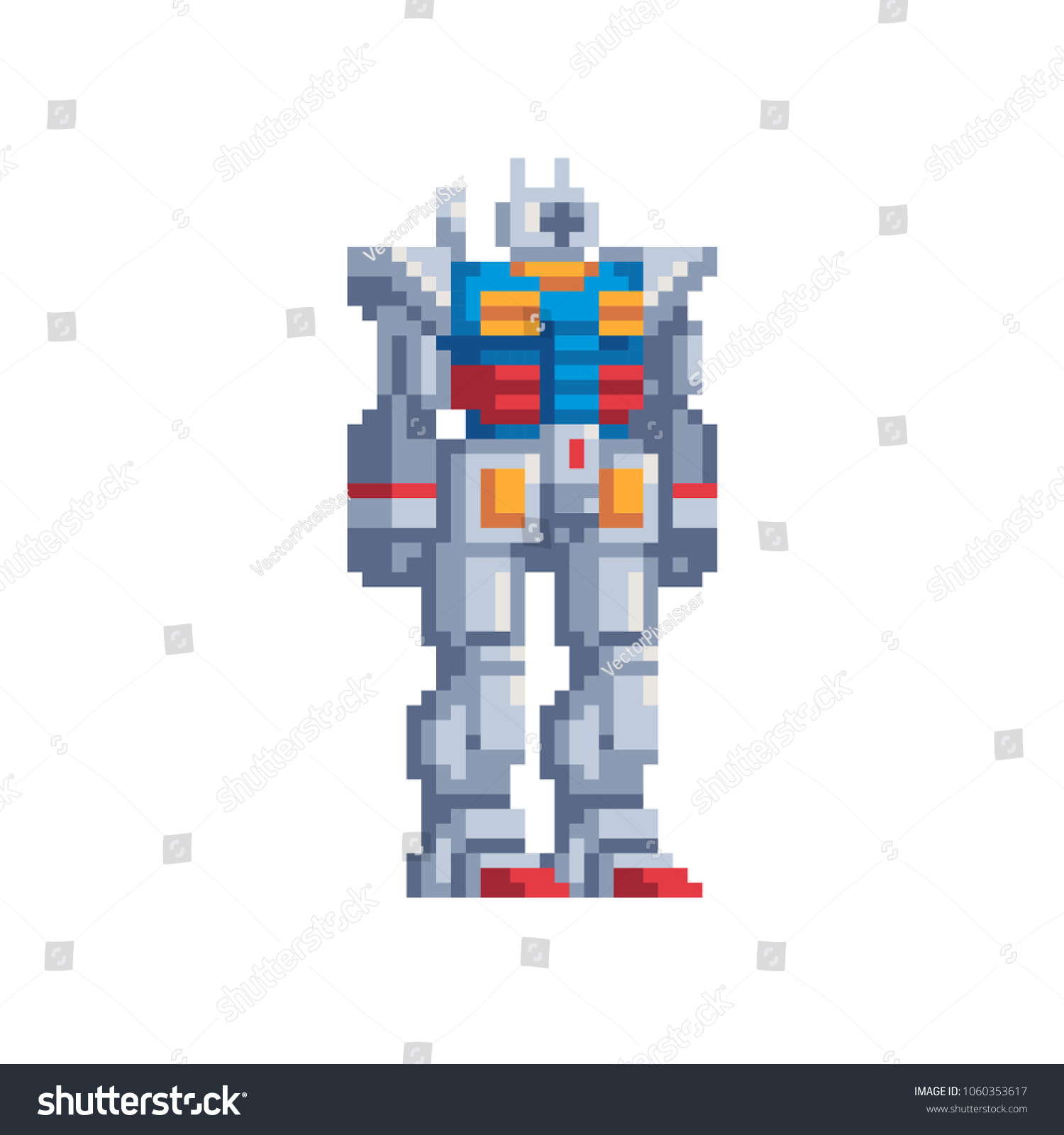 Robot Transformer Cartoon Character Pixel Art Stock Vector