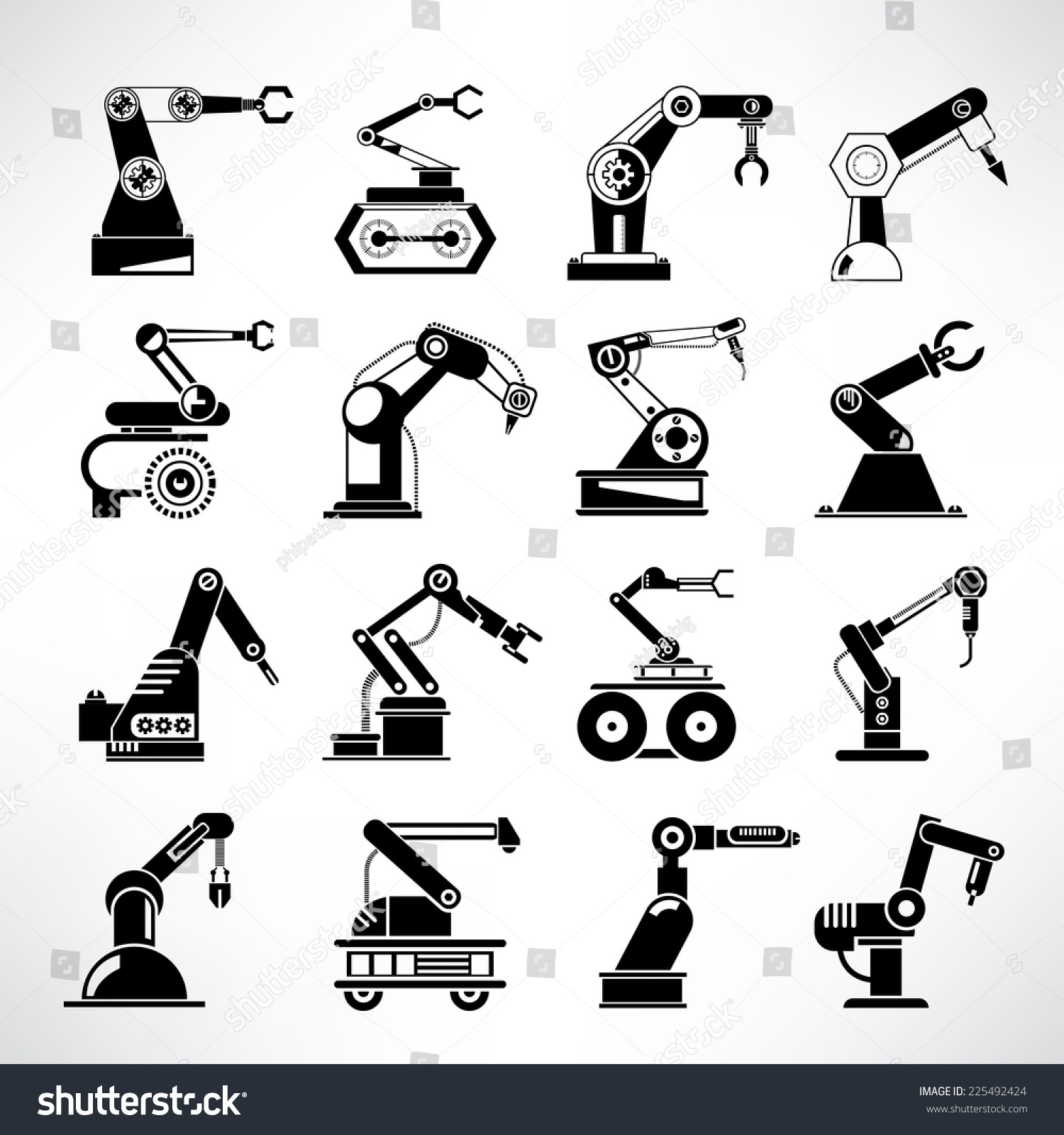 Robotic Arm Iconsindustrial Robot Manufacturing Process Stock Vector ...