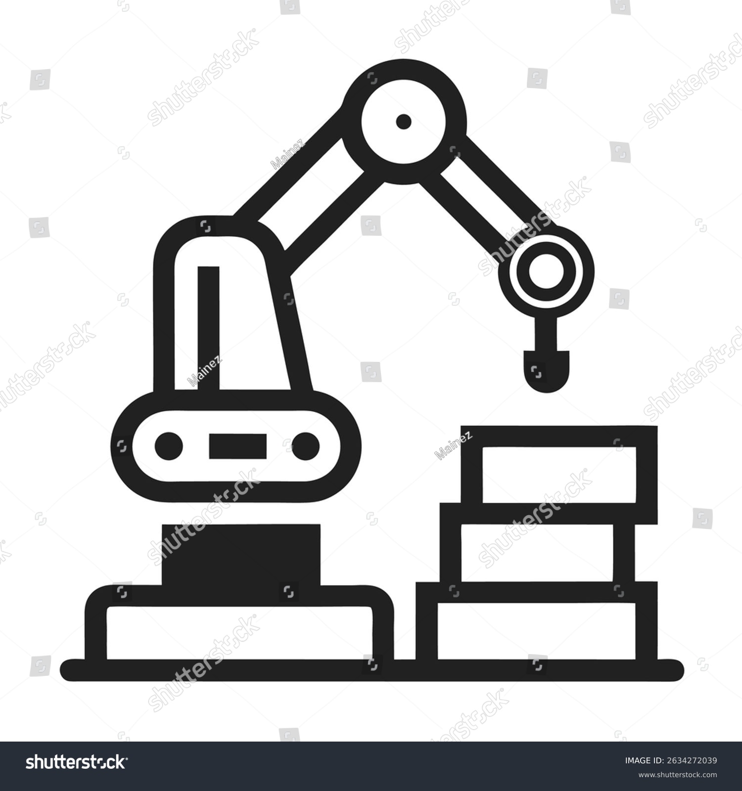 black robotic arm icon, industrial automation clip art preview