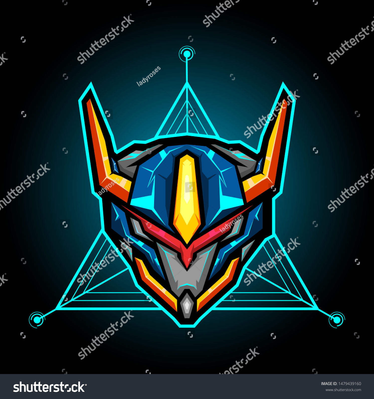 Robotic Head Illustration Sacred Geometry Background Stock Vector Royalty Free