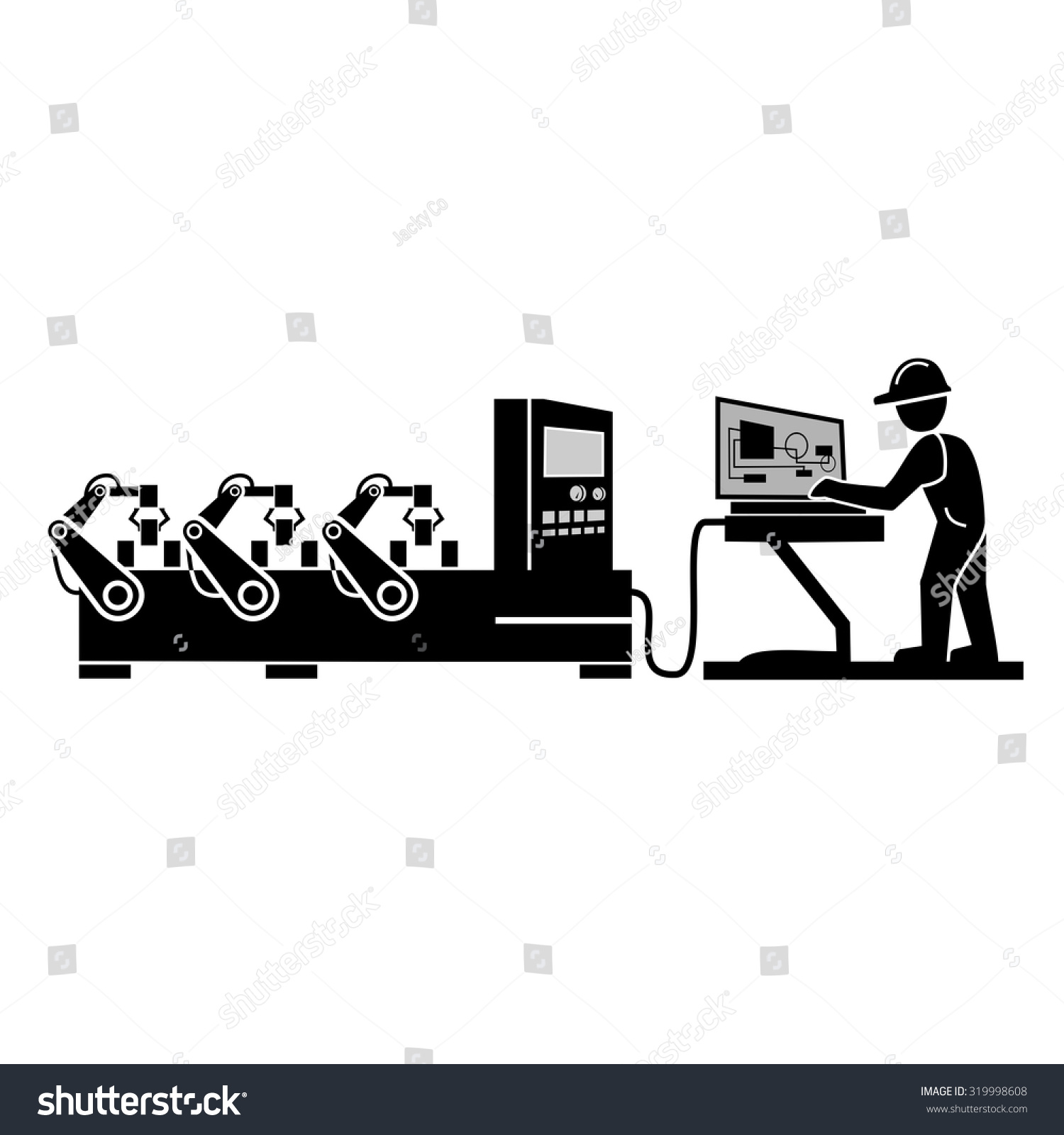 black factory robots and worker clip art preview