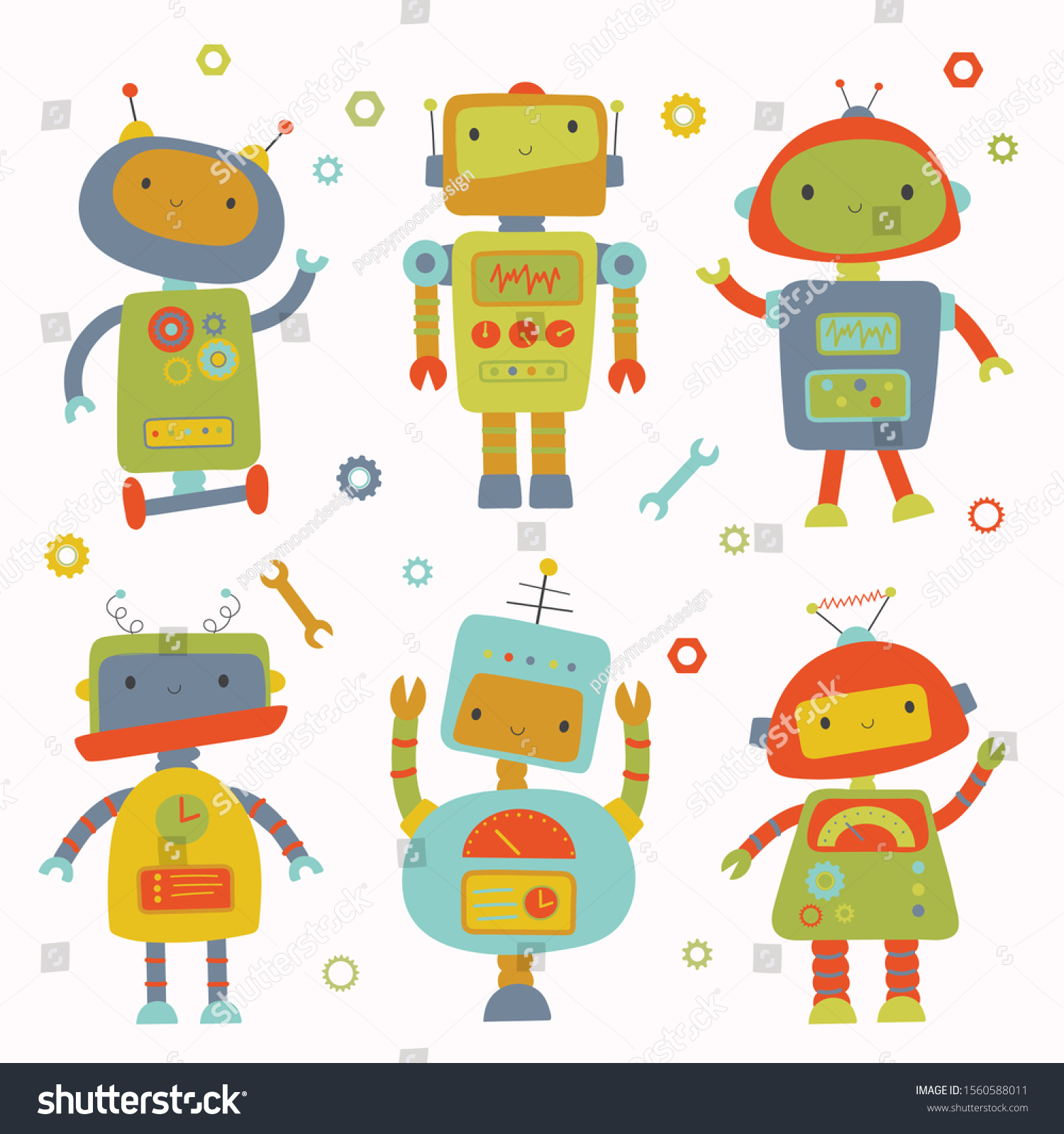 Robots Colourful Set Fun Robots Nuts Stock Vector (Royalty Free) 1560588011