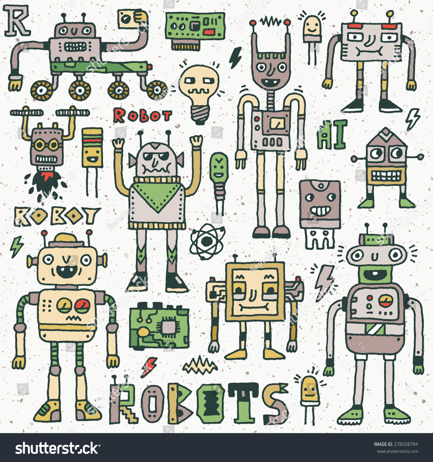 Robots,Electrical, Circuits, Microschemes.Cool And Cute Funny Vector ...