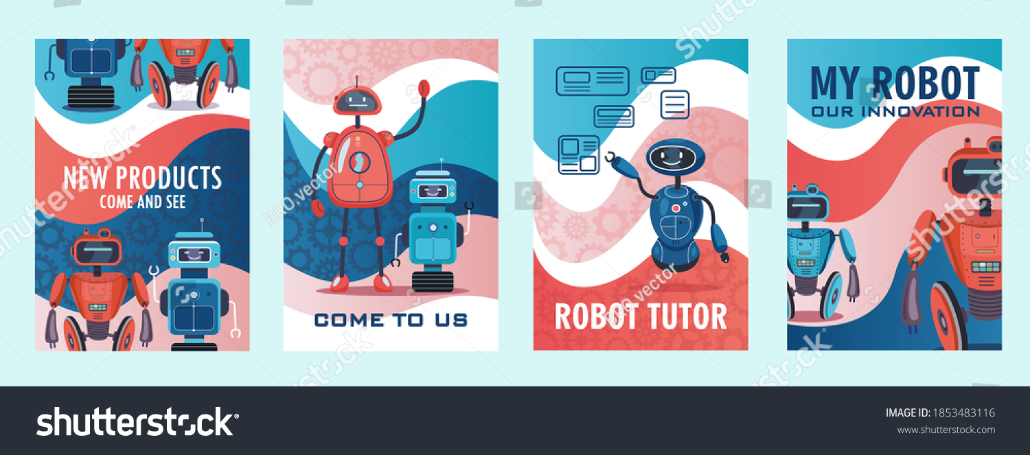 Robots Show Invitation Flyers Set Humanoids Stock Vector (Royalty Free ...