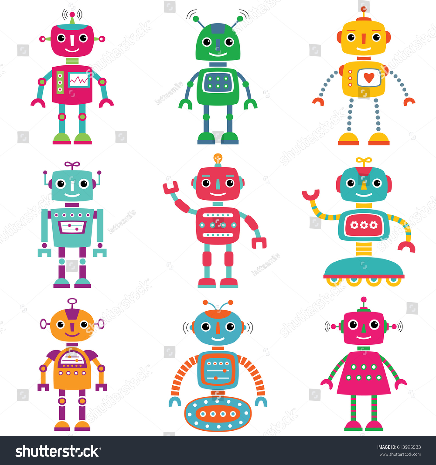 Robots Vector Set Nine Characters Stock Vector 613995533 - Shutterstock