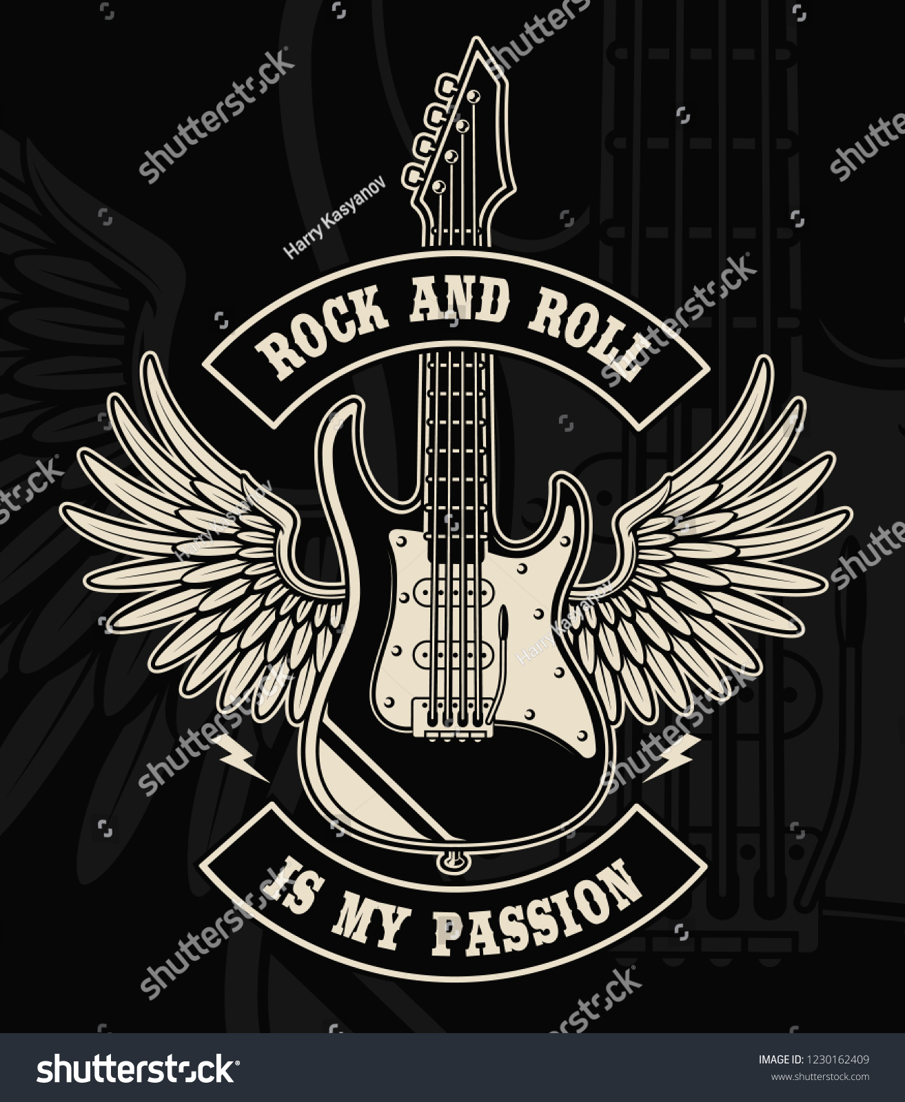 Rock Roll Guitar Wings Illustration On Stock Vector (Royalty Free ...