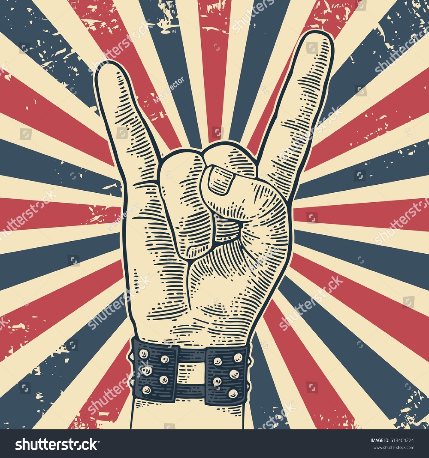 Rock Roll Hand Sign Hand Drawn Stock Vector (Royalty Free) 613404224