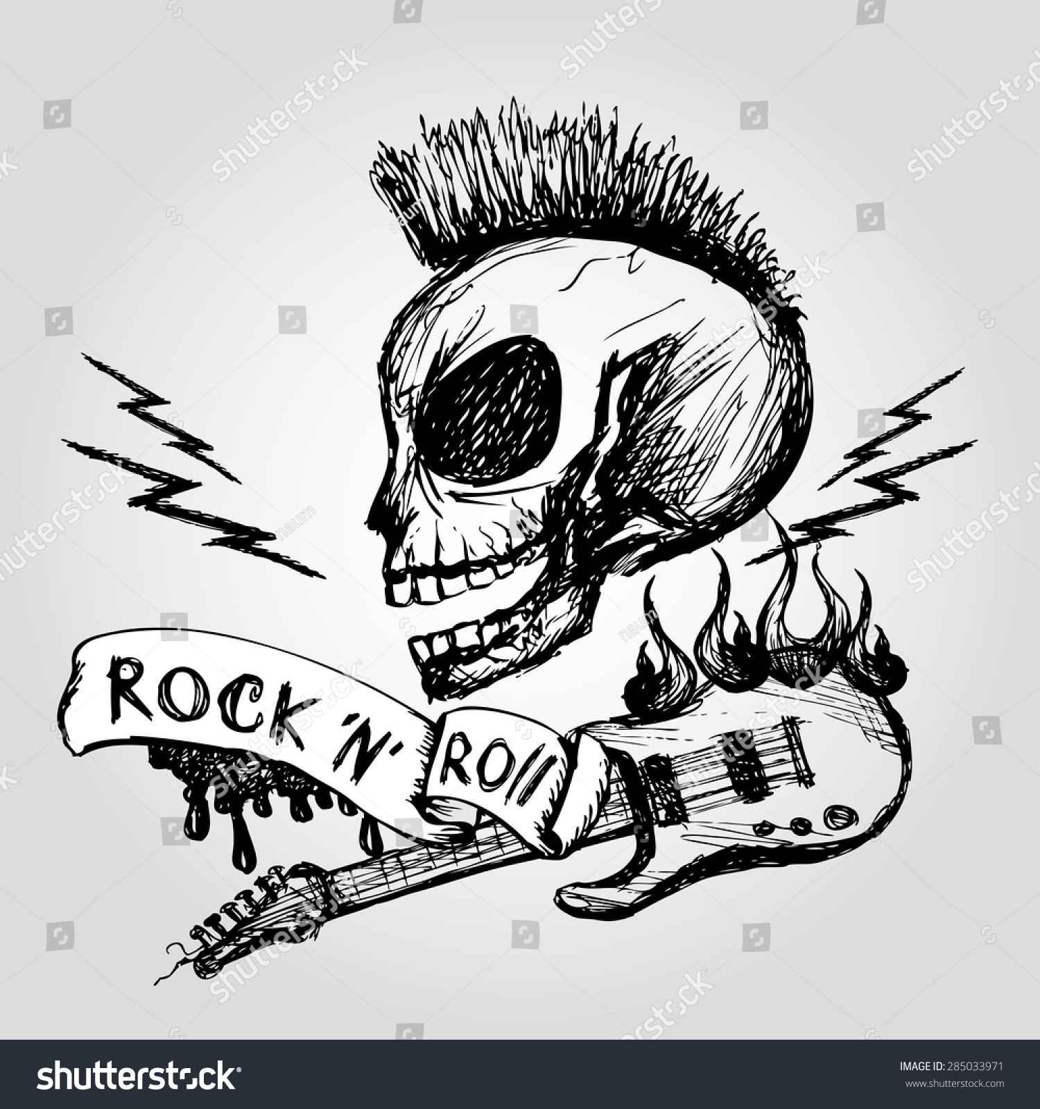 Rock Roll Skull Guitar Hand Drawing Stock Vector 285033971 - Shutterstock