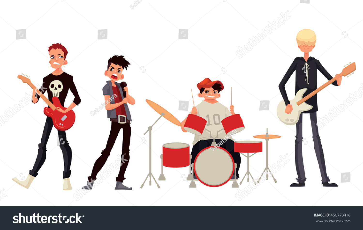 Rock Band Cartoon Style Vector Illustration Stock Vector 450773416