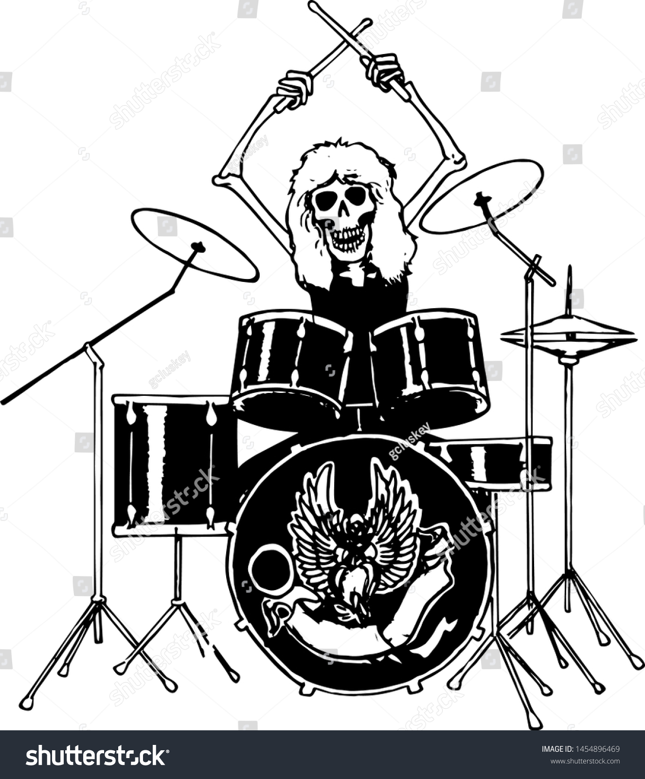 Rock Drummer Skeleton Art Vector Stock Vector (Royalty Free) 1454896469