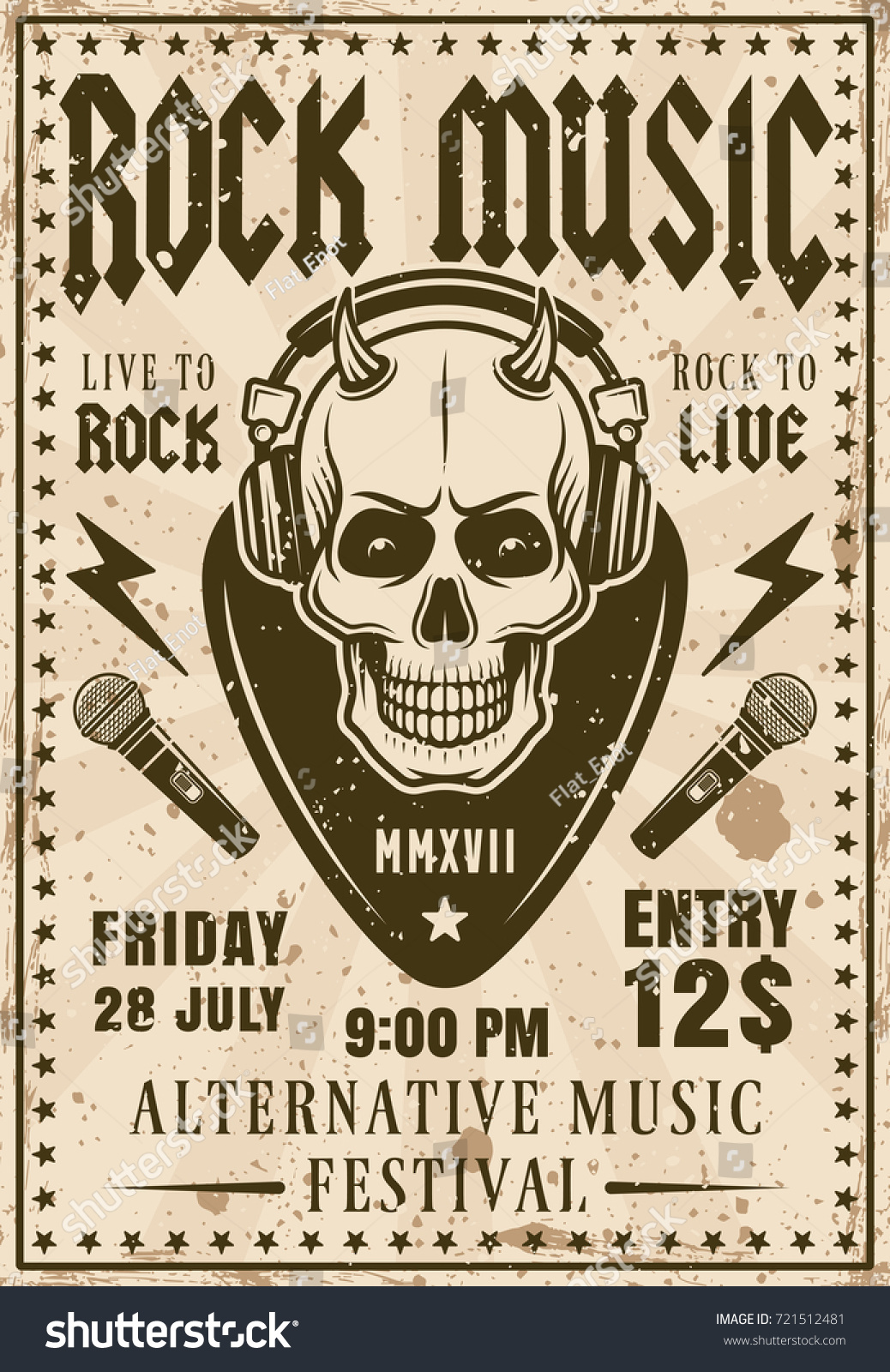 Rock Music Festival Invitation Vector Poster Vector De Stock Libre De Regalías 721512481