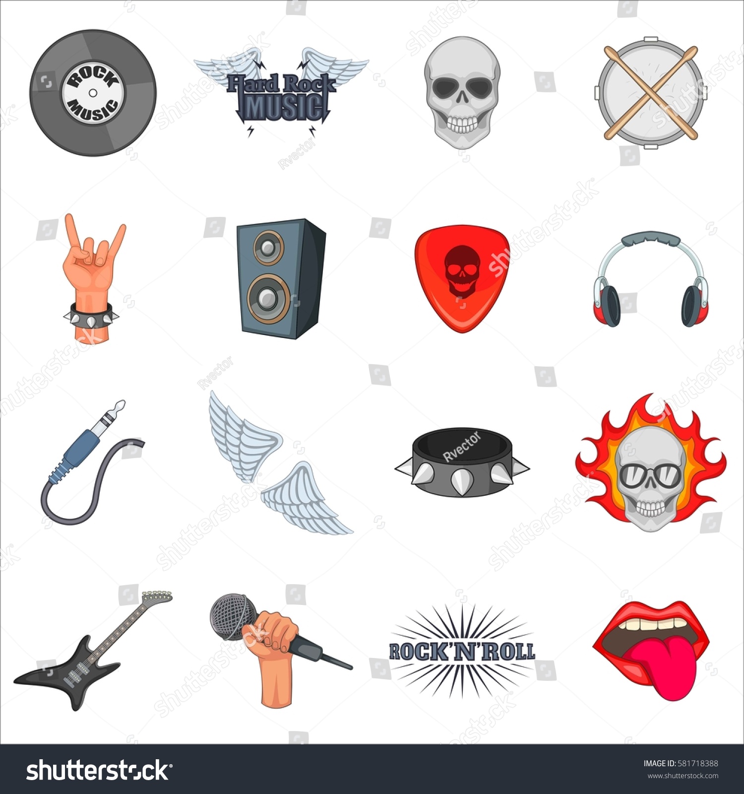 Rock Music Icons Set Cartoon Illustration Stock Vector 581718388 ...