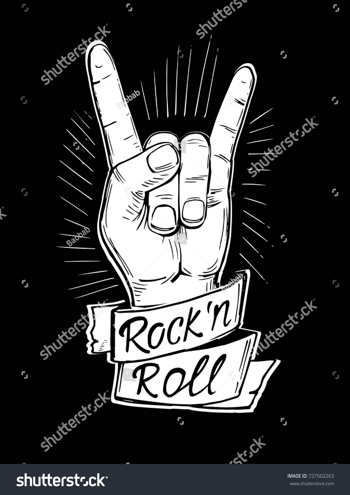 Poster Skull Rose Guitar Hand Drawn Stock Vector (Royalty Free ...