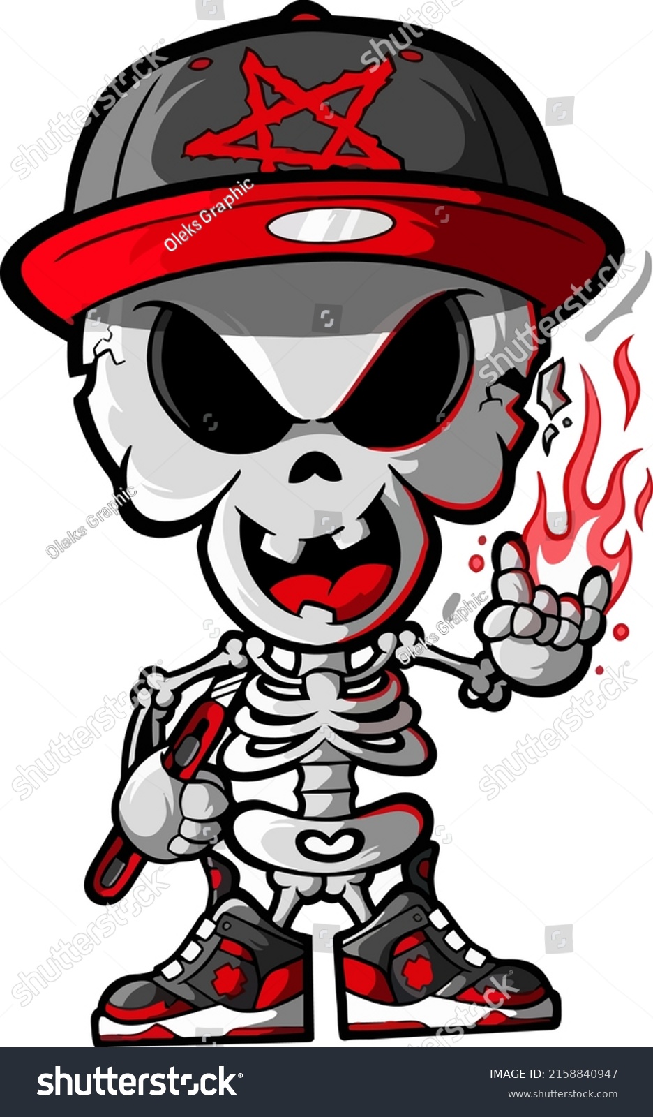 Rock Skeleton Cap Fire Stock Vector (Royalty Free) 2158840947 ...