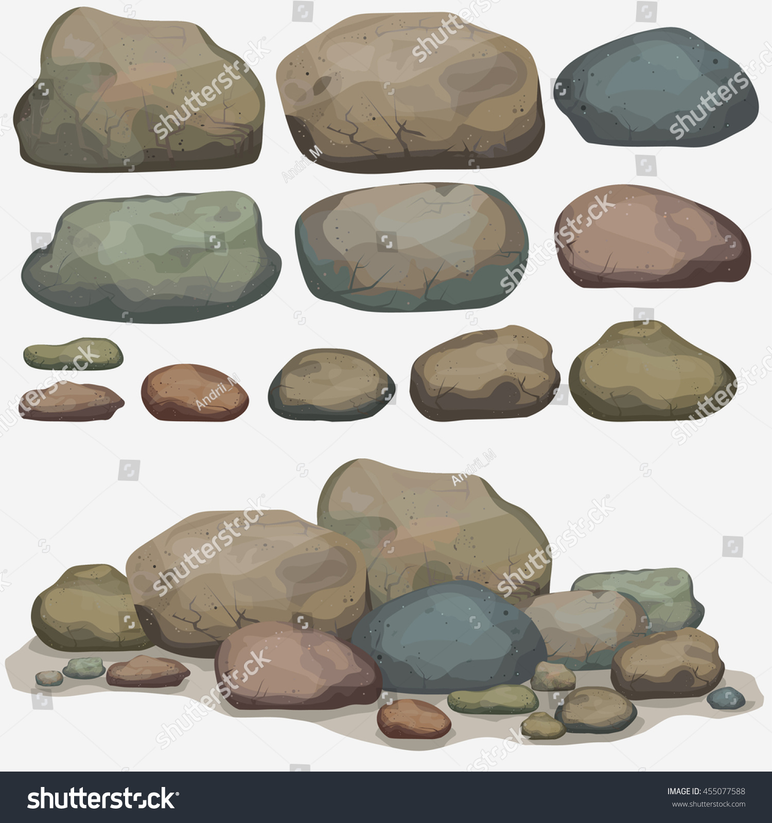 Rock Stone Set Cartoon Multicolored Stones 스톡 벡터(사용료 없음) 455077588