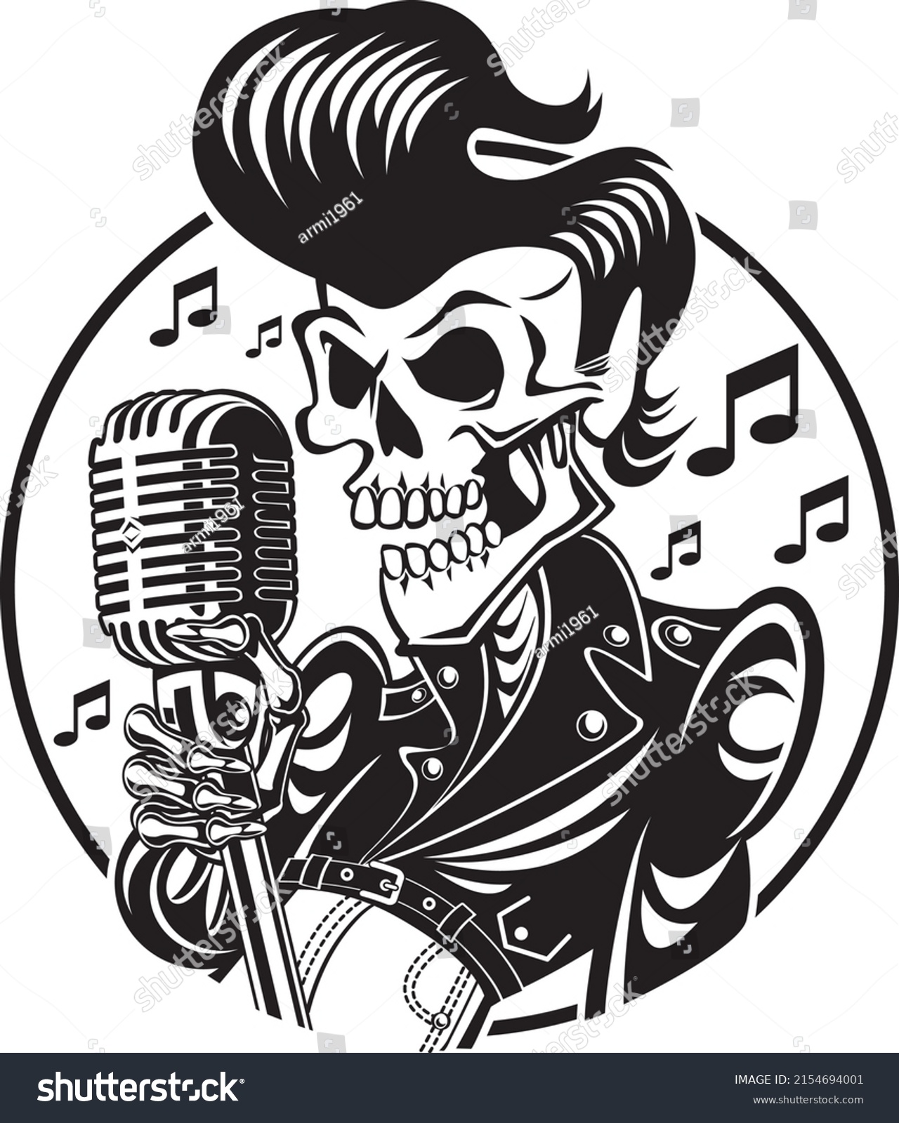 Rockabilly Skeleton Singing Vintage Microphone Stock Vector (Royalty ...