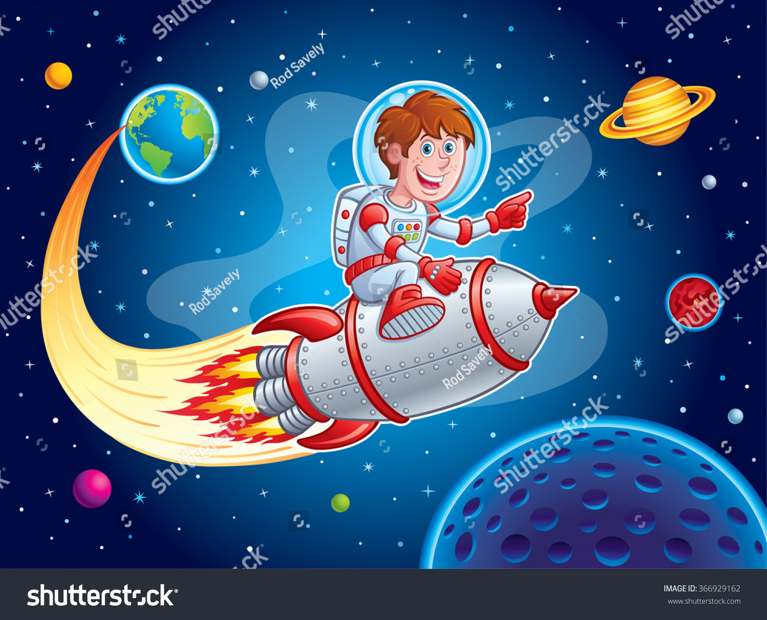 Rocket Boy Blasting Earth Outer Space Stock Vector (Royalty Free ...