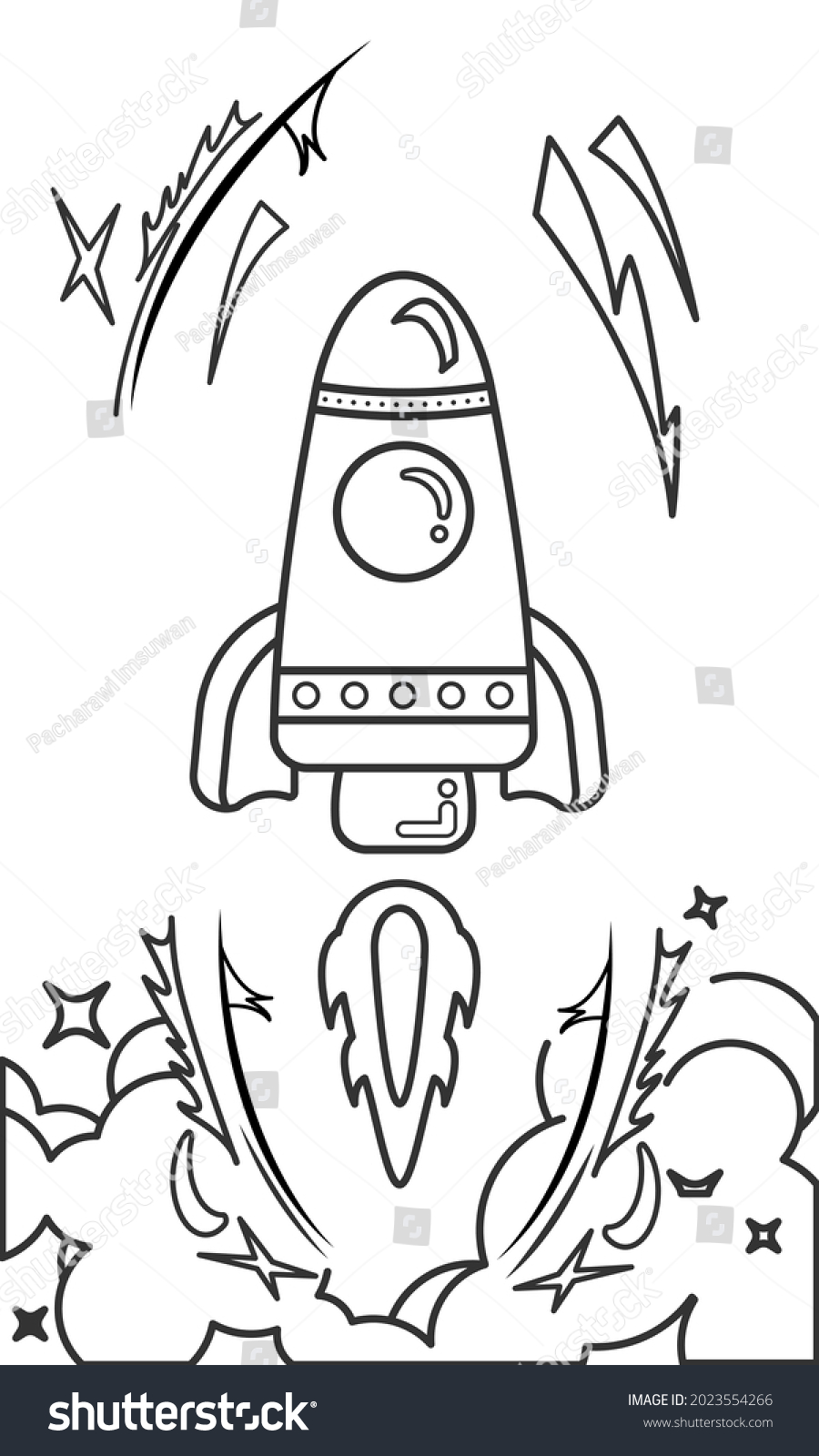 Rocket Cartoon Outline Cute Flat Design Stock Vector (Royalty Free