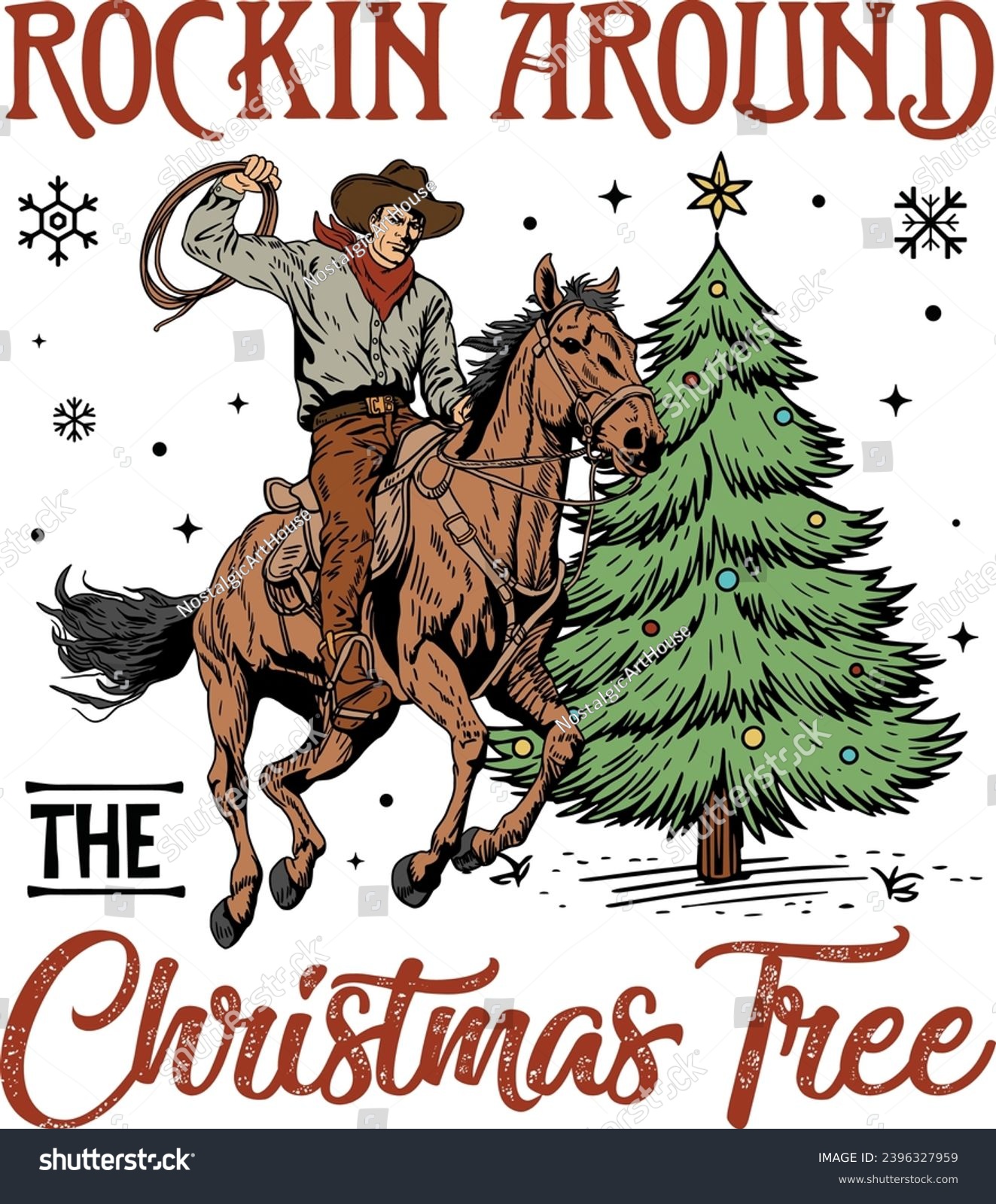 SVG of Rockin Around The Christmas Tree, Western Christmas, Cowboy Christmas, Country Christmas, Cowboy Rodeo svg