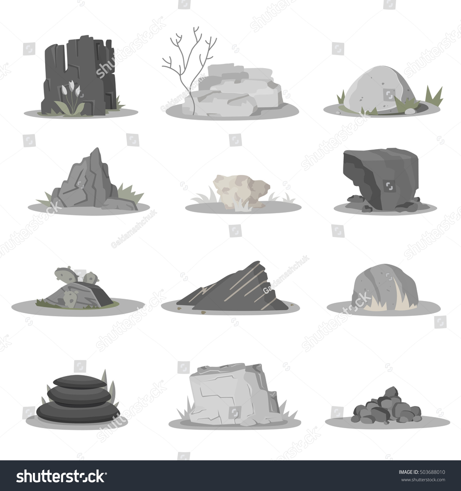 Rocks Stones Single Piled Damage Rubble Stock Vector 503688010