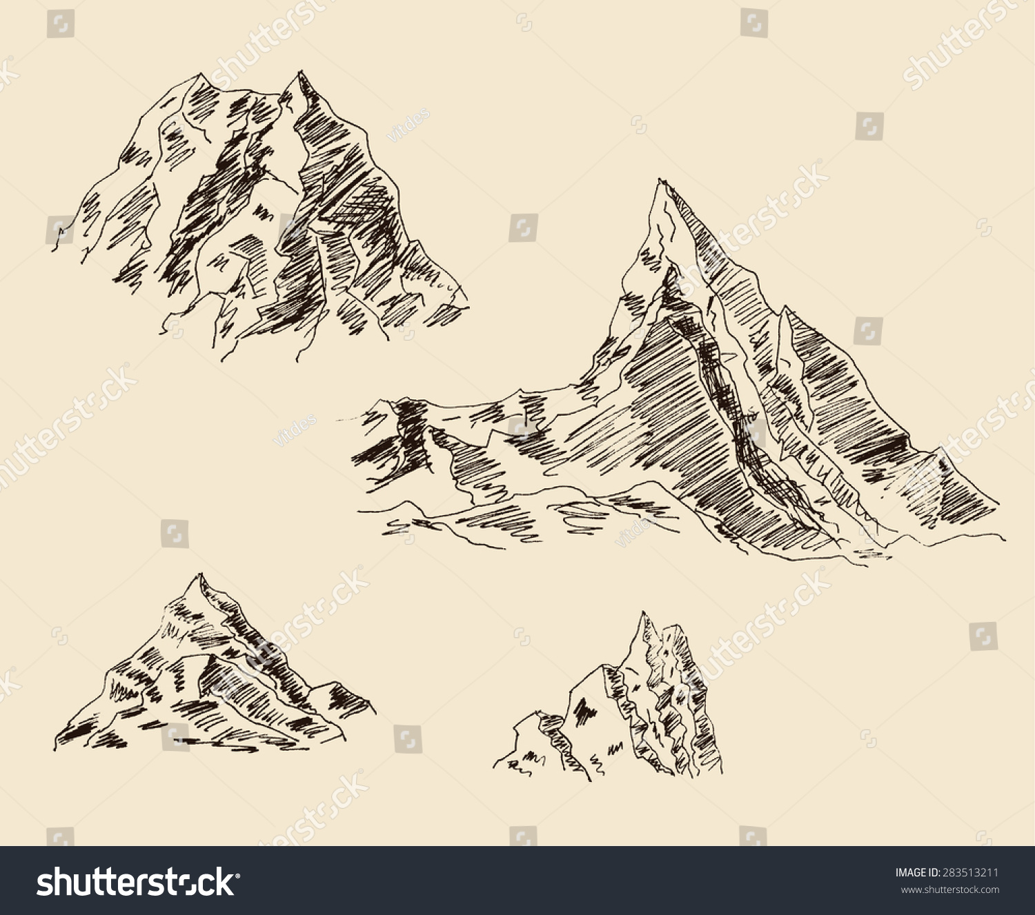 Rocky Mountain Scenery Sketch Hand Drawing Stock Vector 283513211 ...