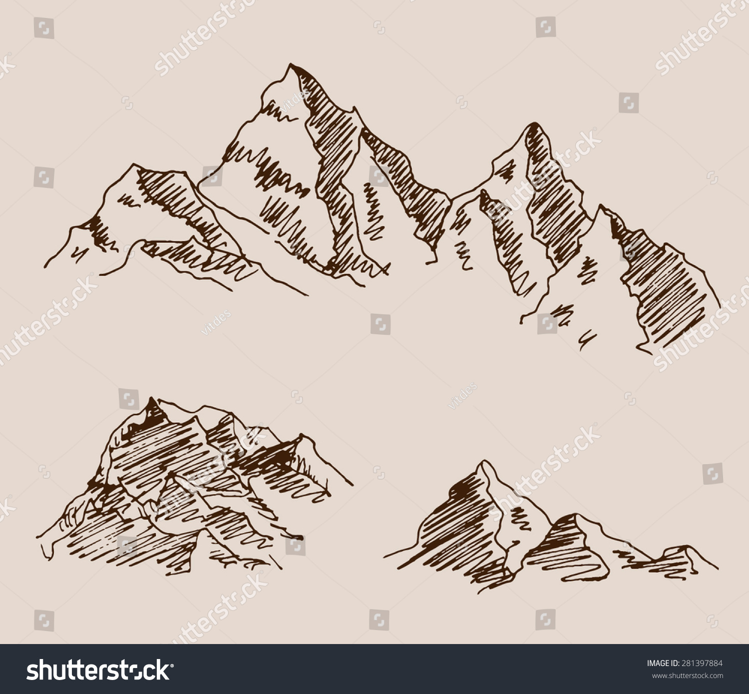 Rocky Mountain Set Engraving Etching Hand Stock Vector 281397884 ...