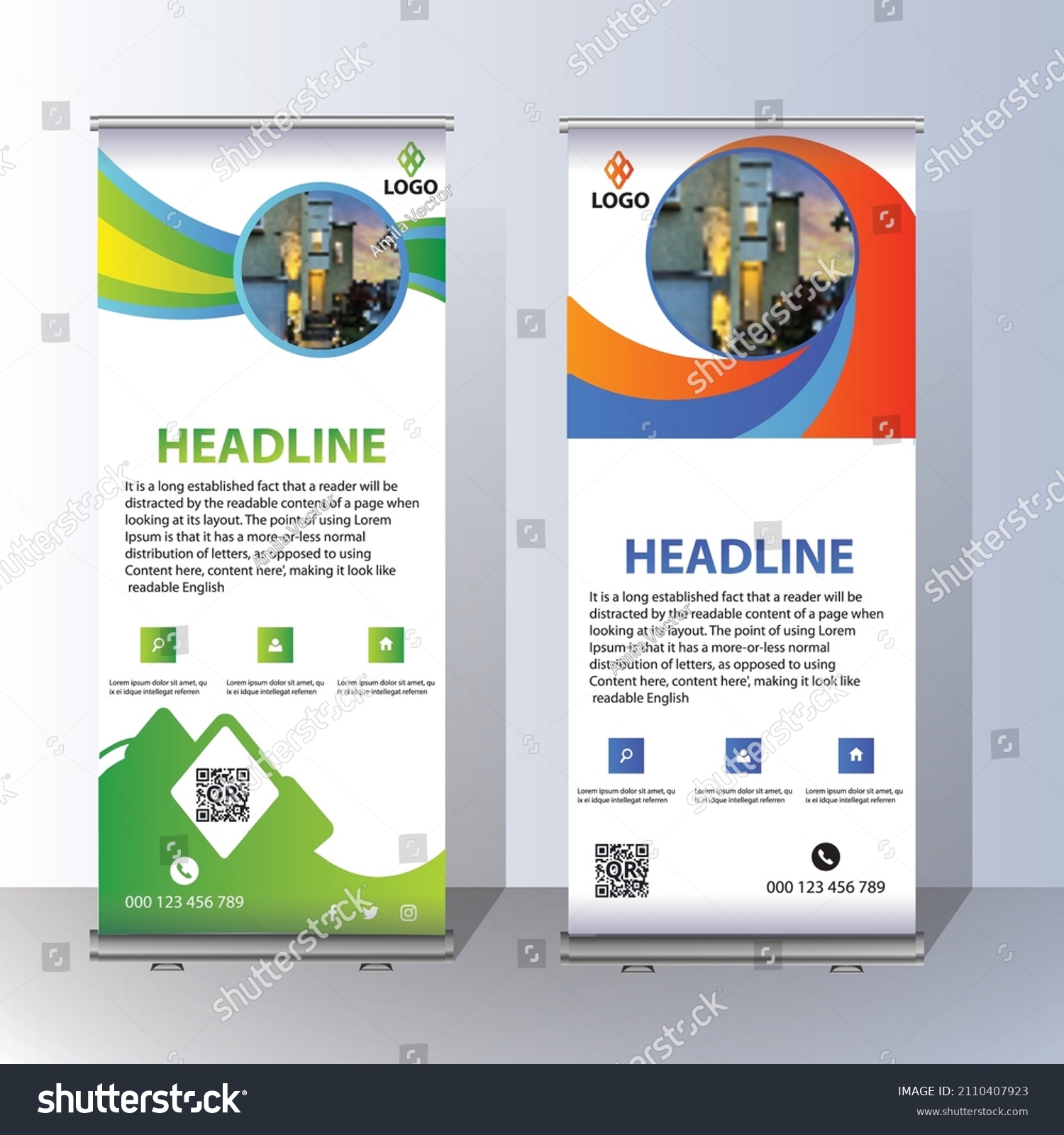 Roll Banner Design Vector Stock Vector (Royalty Free) 2110407923 ...