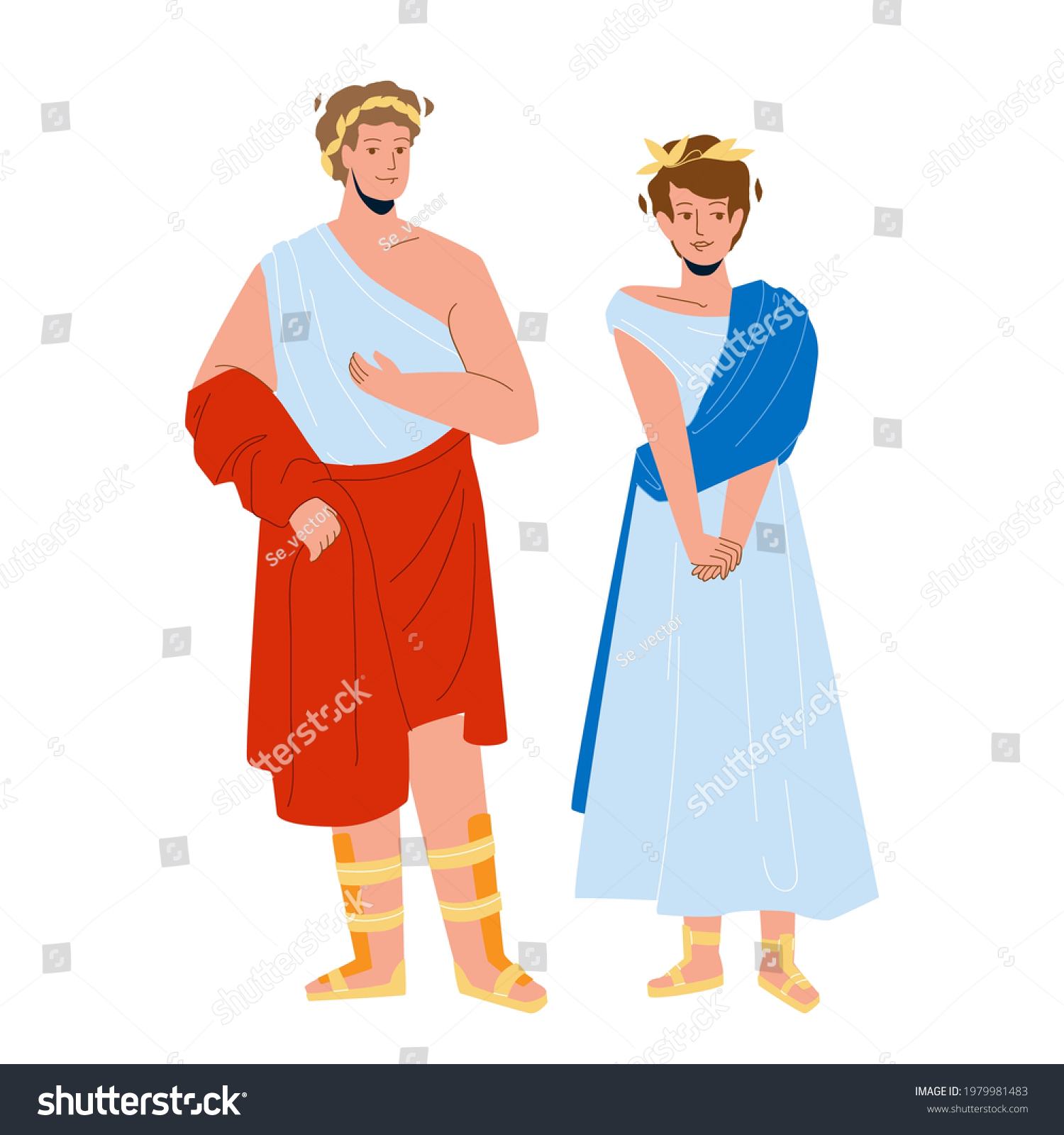 Roman Man Woman Traditional Clothes Vector Stock Vector (Royalty Free ...