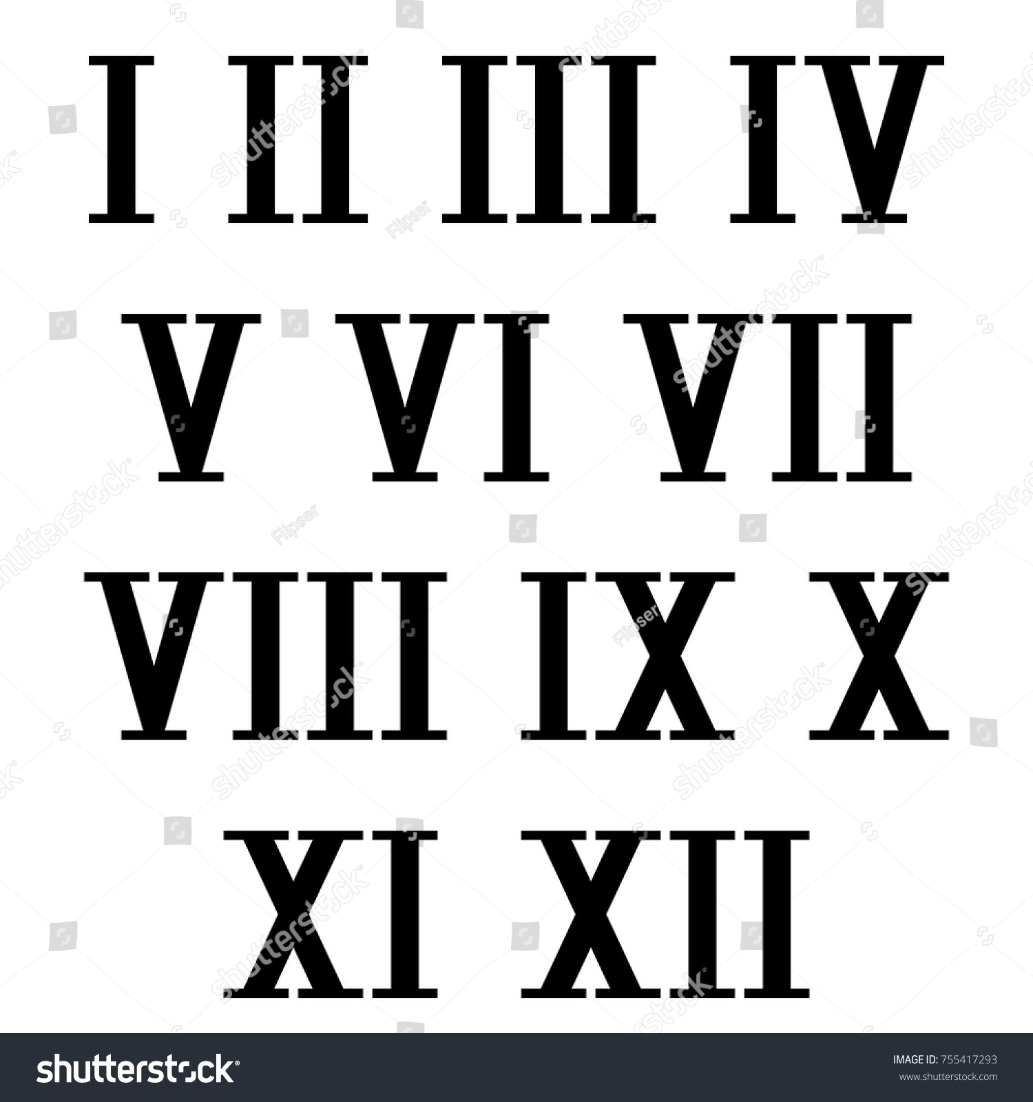 Roman Numerals Black Numbers On White Stock Vector (Royalty Free ...