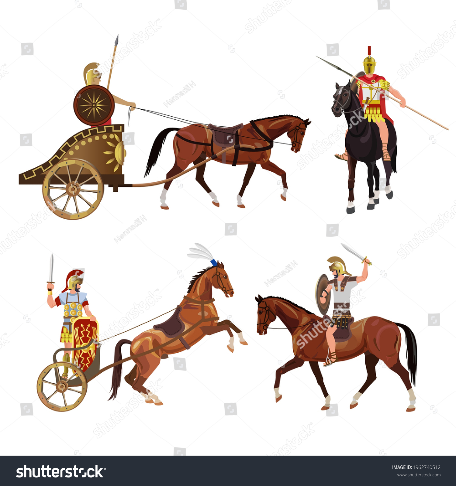 Roman Soldiers On Horseback Chariots Ancient Stock Vector (Royalty Free ...