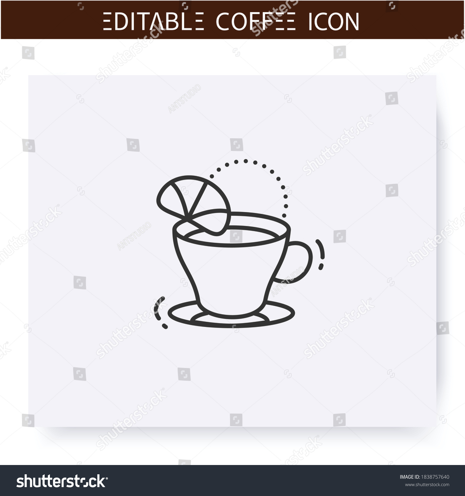 SVG of Romano coffee line icon. Type of coffee drink. Hot espresso with lemon juice. Coffeehouse menu. Different caffeine drinks receipts concept. Isolated vector illustration. Editable stroke  svg