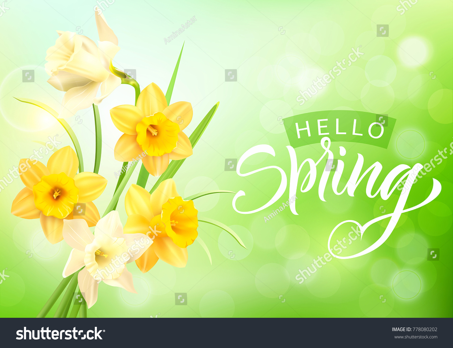SVG of Romantic background with daffodils bouquet and spring greeting. Vector illustration. svg