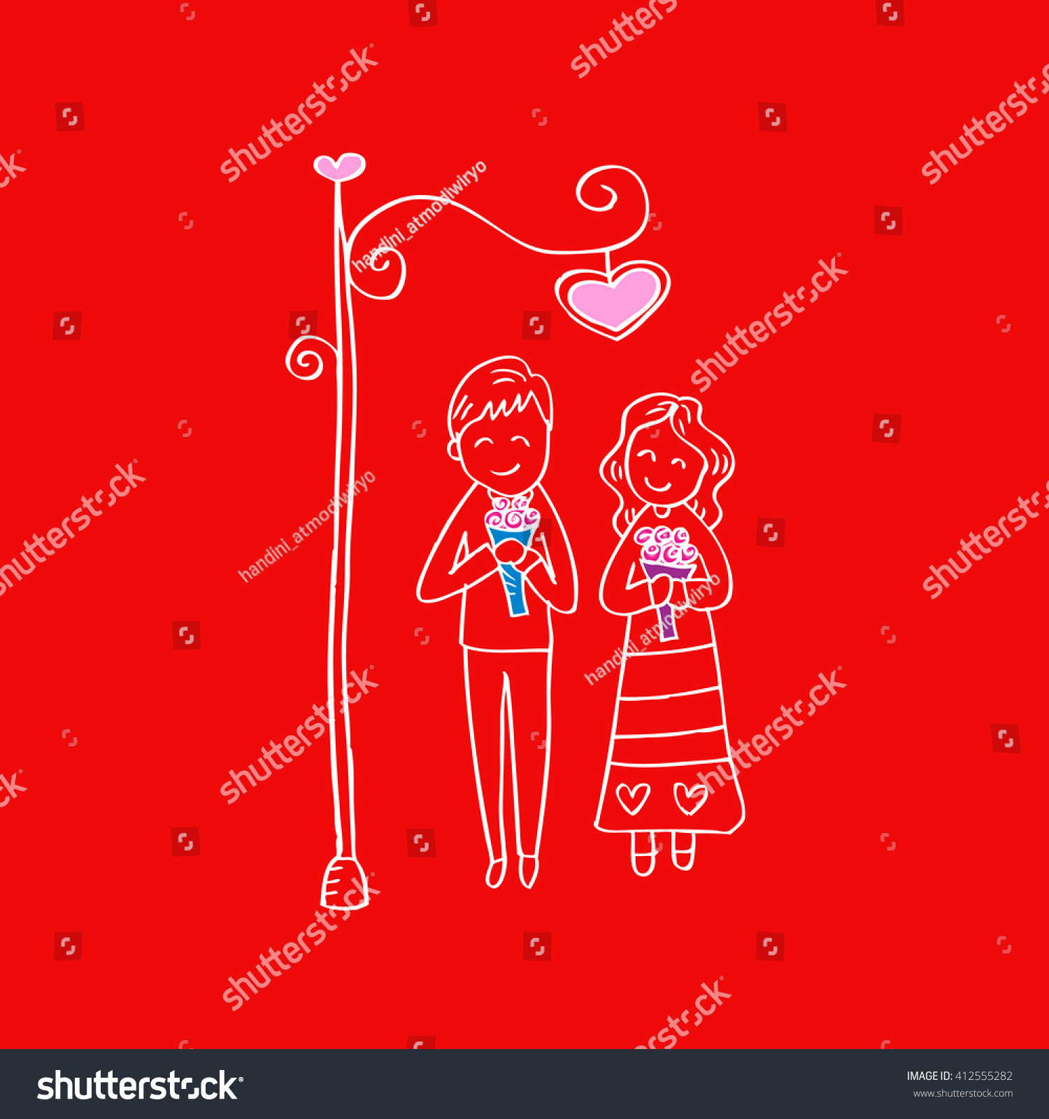 Romantic Couple Hand Drawing Illustration Stock Vector Royalty Free