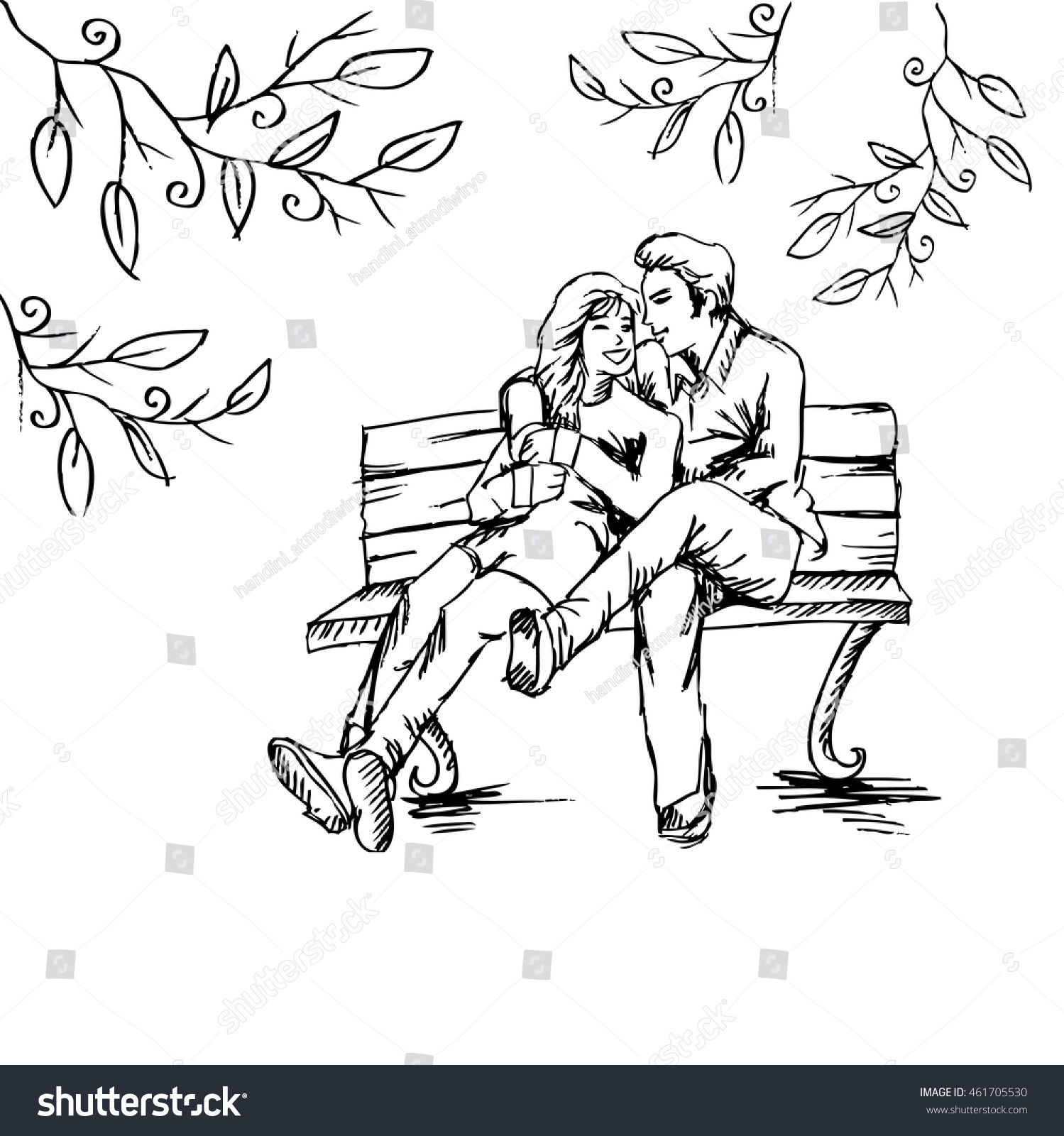 Romantic Couple On Bench Park Sketchy Stock Vector 461705530 - Shutterstock