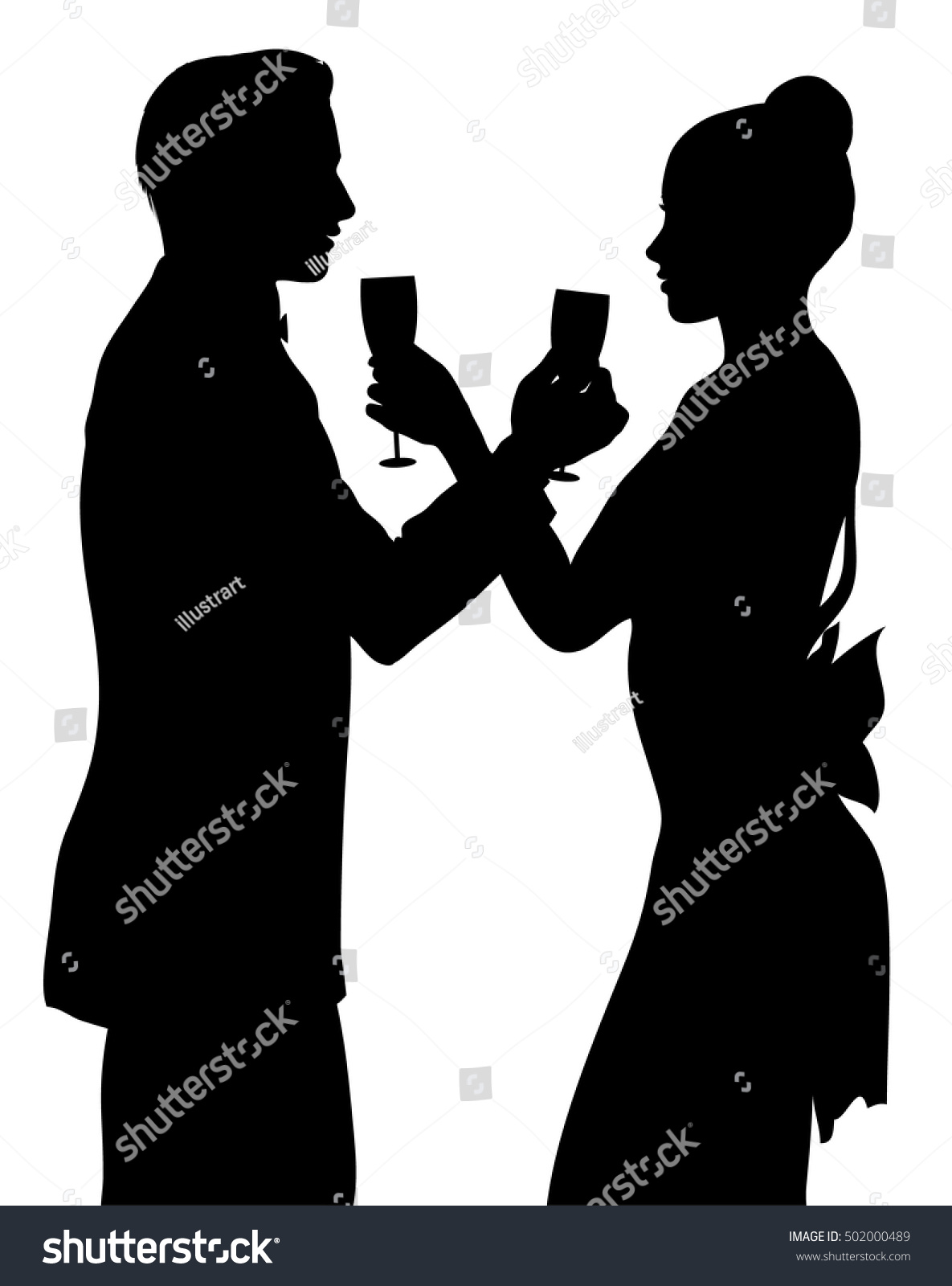 Romantic Couple Silhouette Sharing Glass Champagne Stock Vector ...
