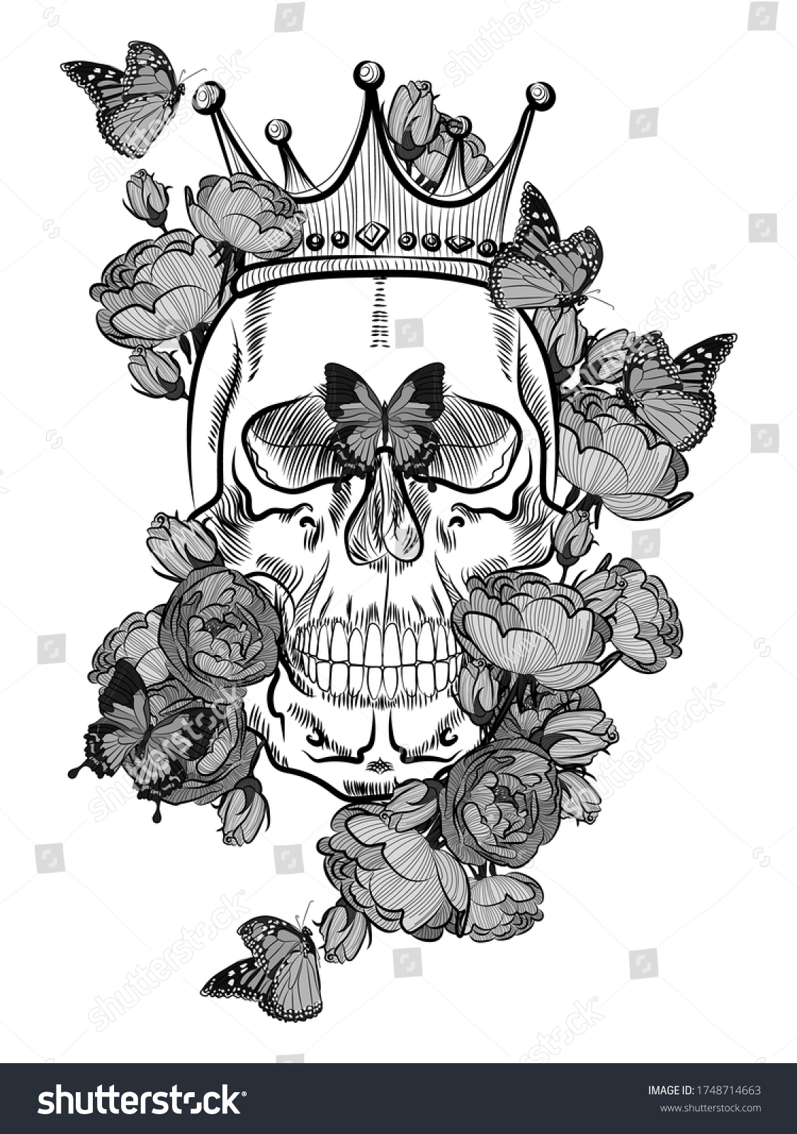 Romantic Illustration Skull Twined Roses Can Stock Vector (Royalty Free ...