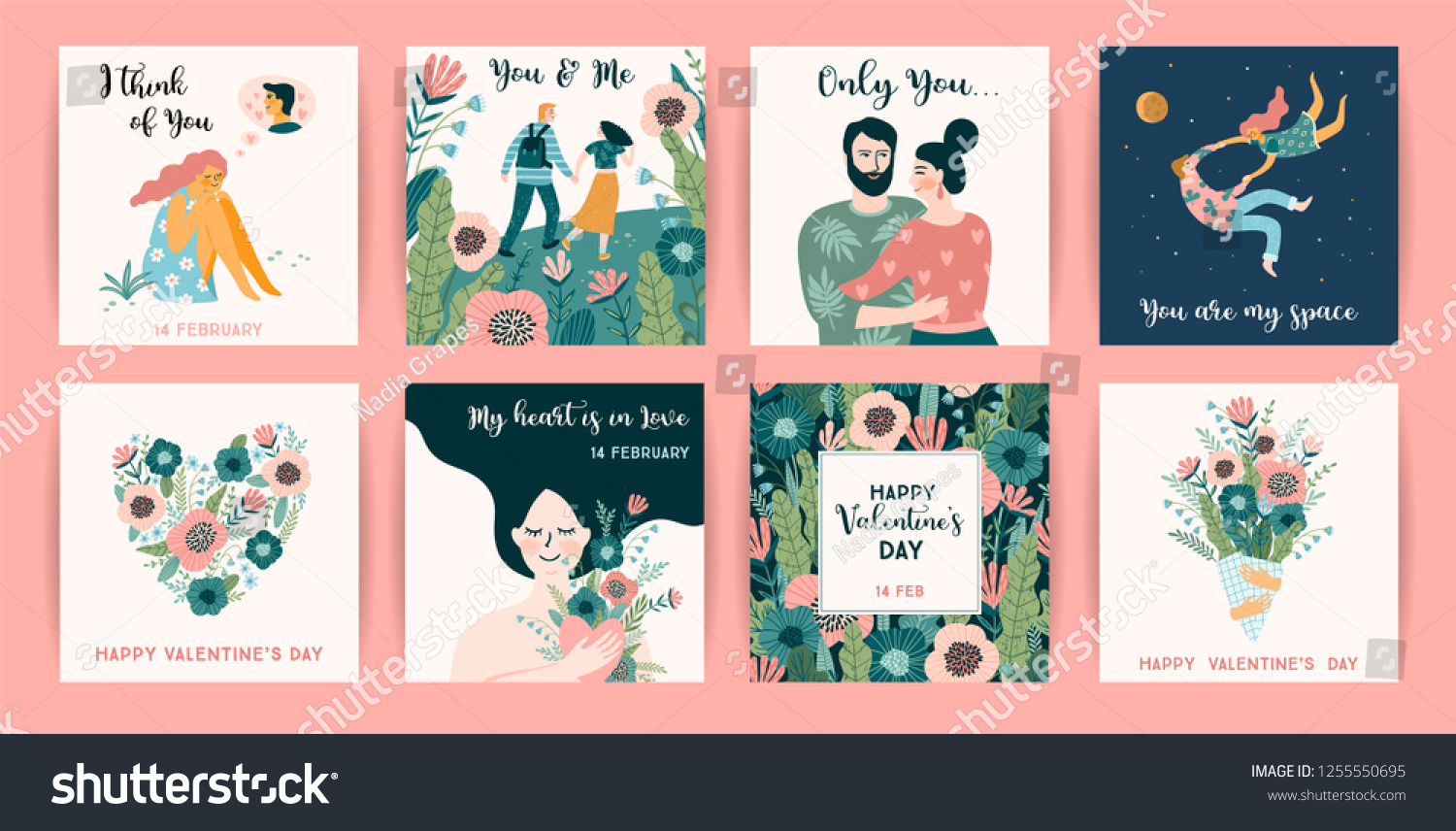 Romantic Set Cute Illustrations Love Love Stock Vector (Royalty Free ...