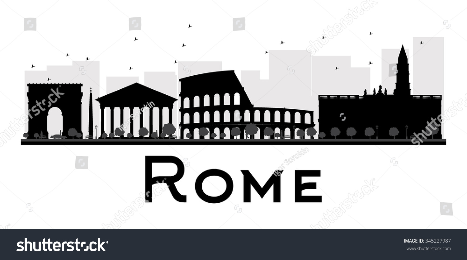 Rome City Skyline Black And White Silhouette. Vector Illustration ...