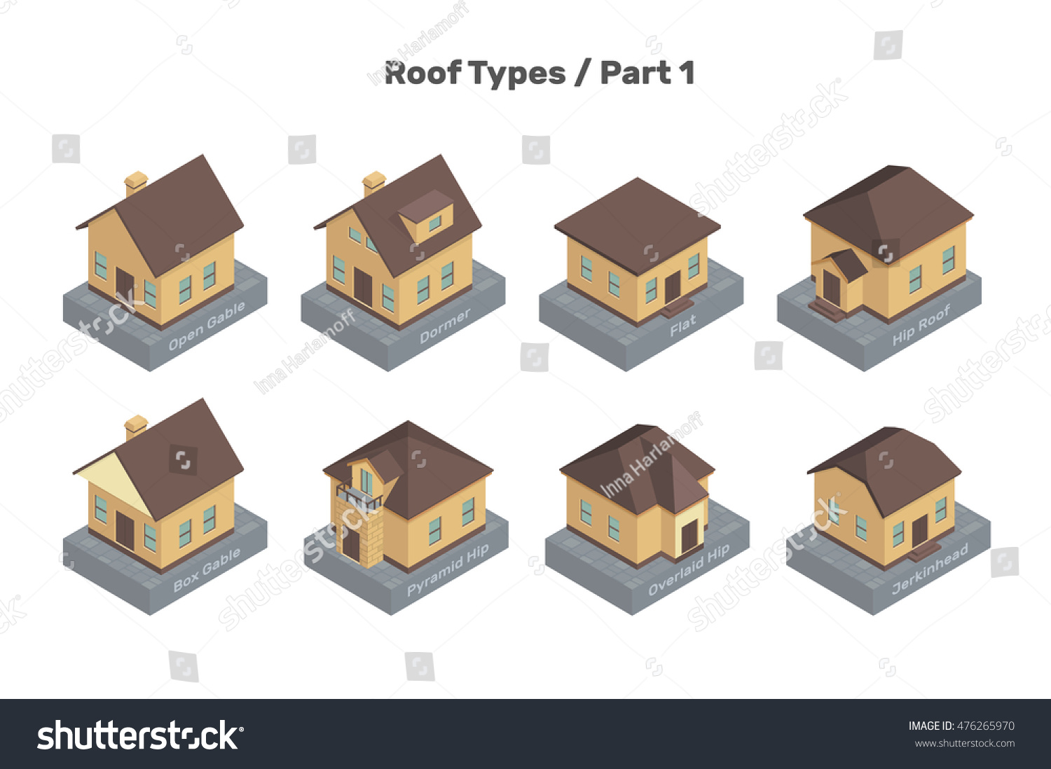 Roof Types Vector Set Colored Isolated Stock Vector (Royalty Free ...