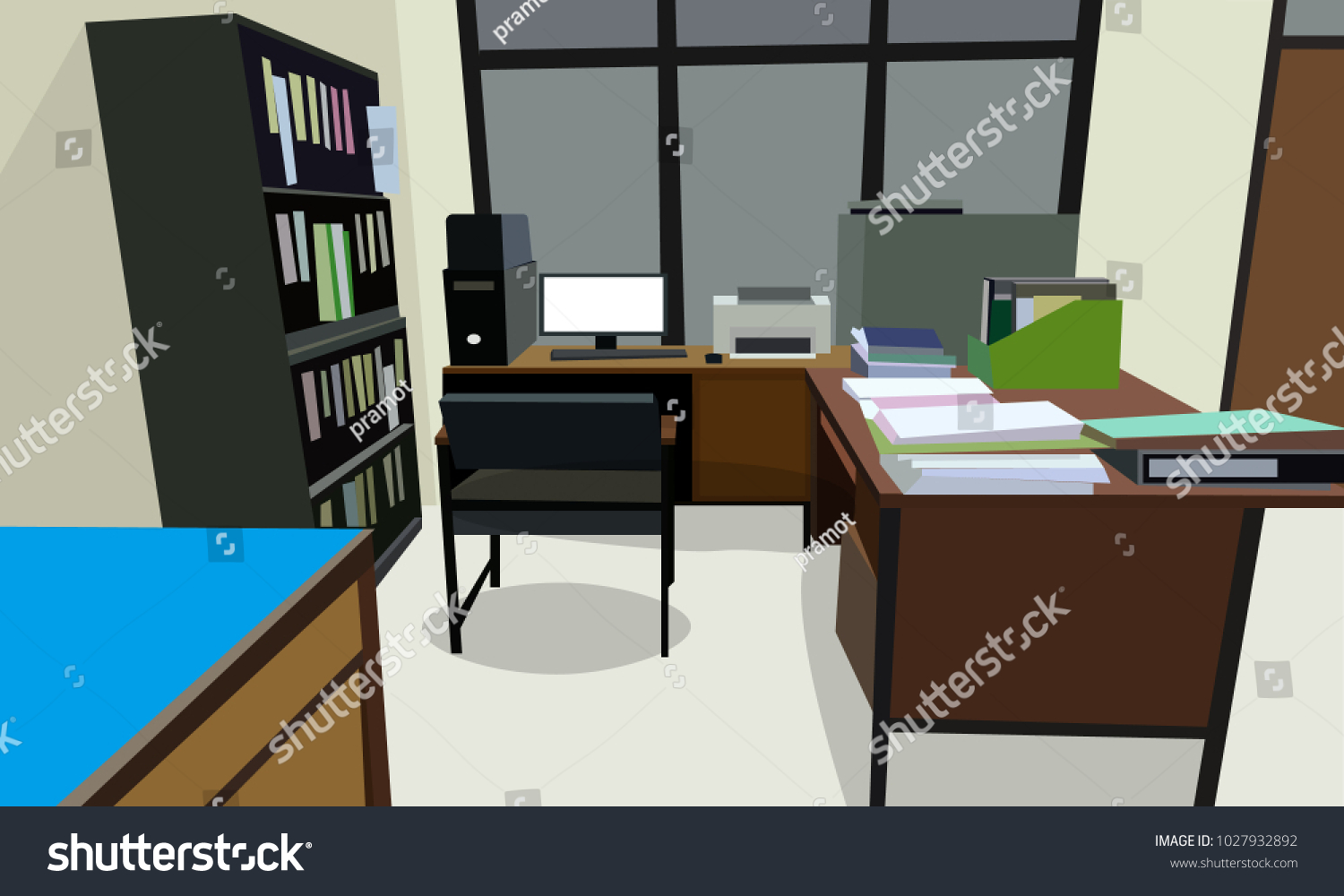 Room Office Workplace Design Interior Cabinet Stock Vector Royalty Free 1027932892