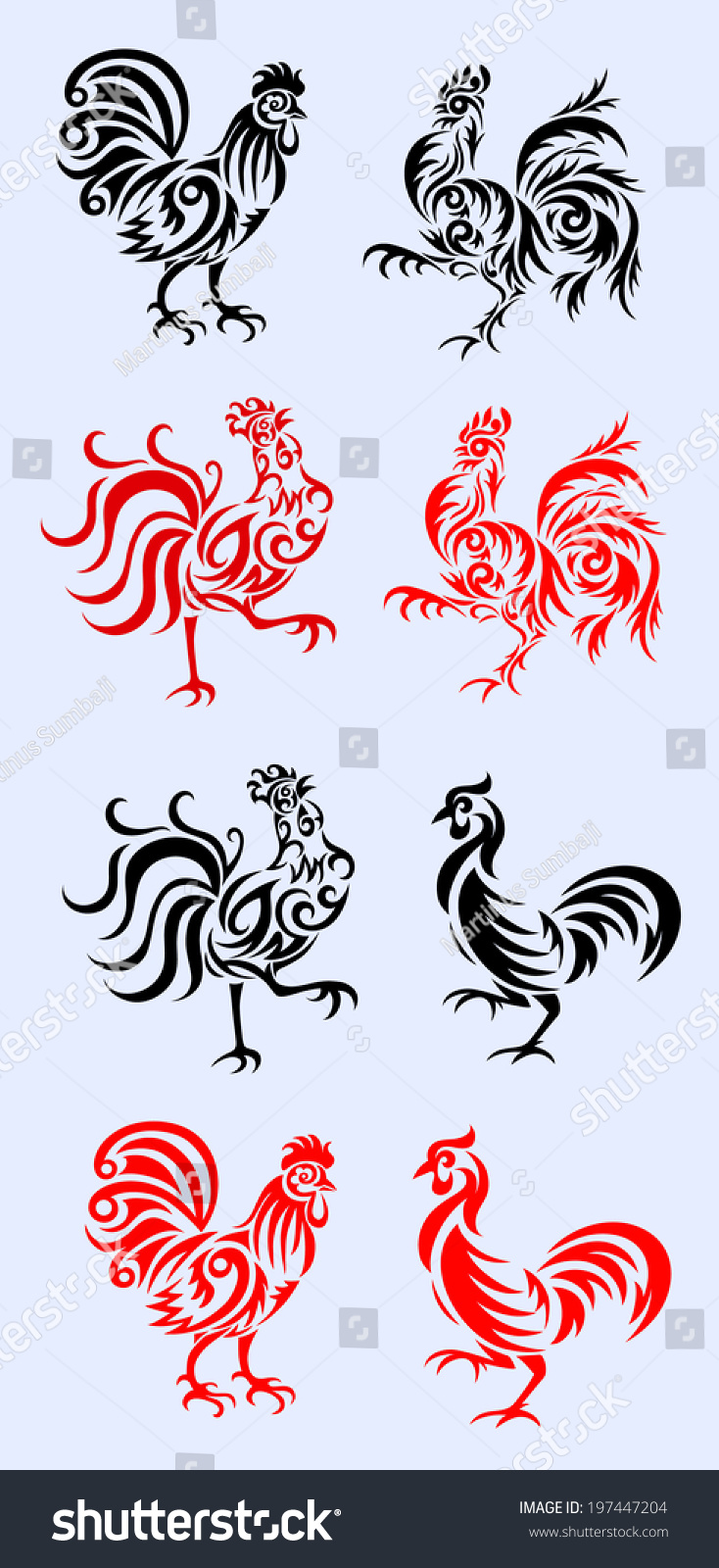 Rooster Set Rooster Tribal Art Vector Stock Vector 197447204 - Shutterstock