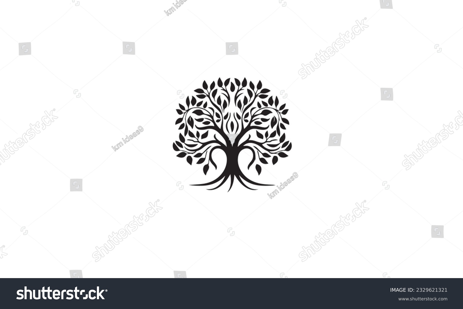 SVG of Root Leaf Family Tree of Life Oak Banyan Maple Stamp Seal Emblem Label black logo design vector on white background svg