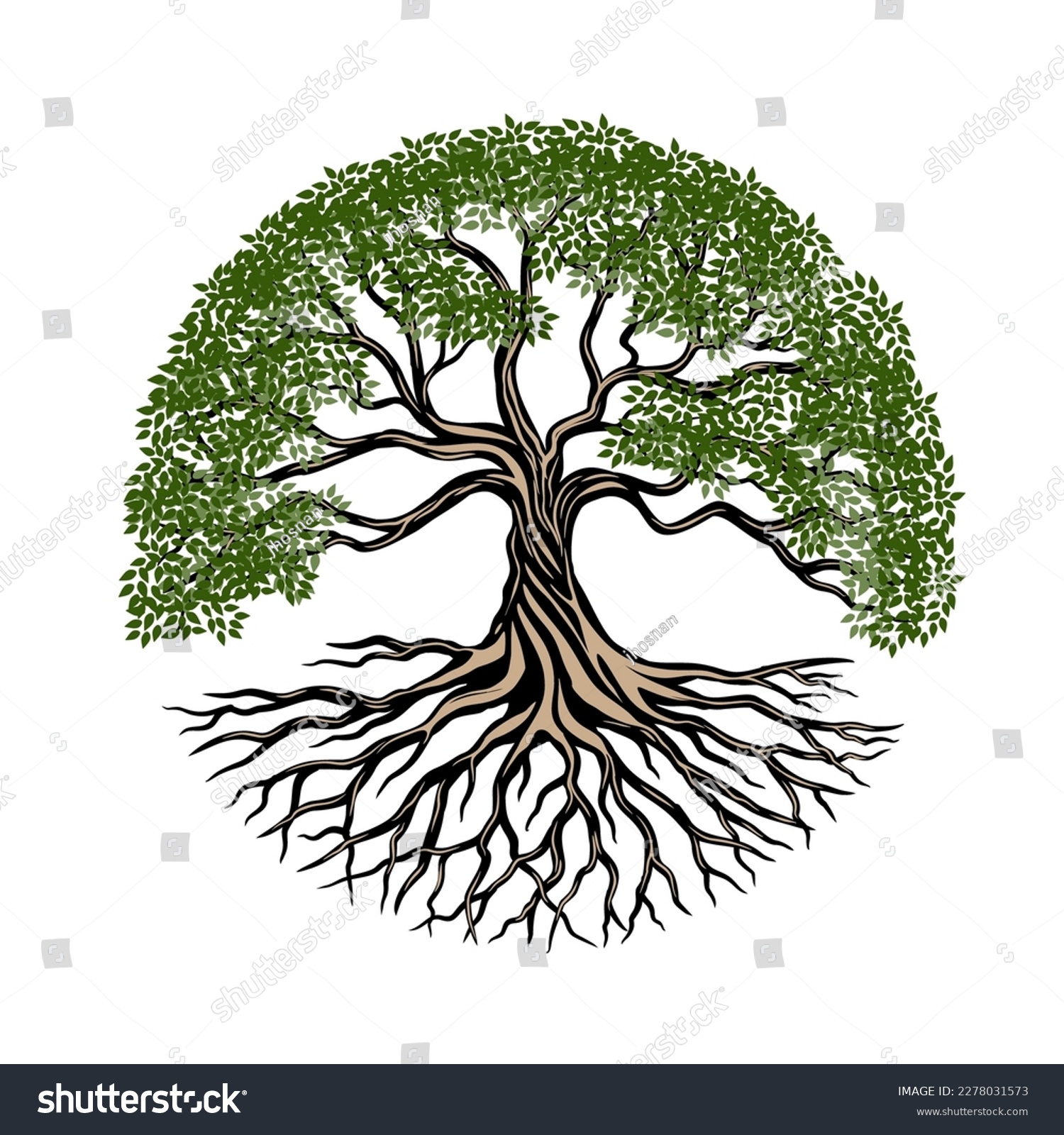 SVG of rooted tree logo design. banyan tree with circular shape svg