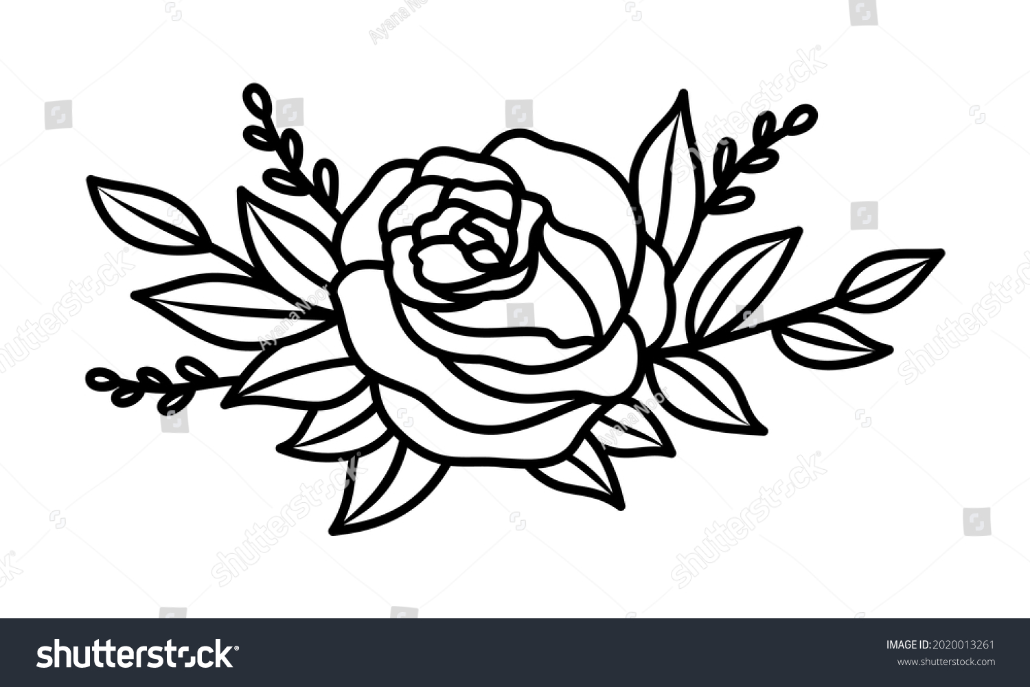 SVG of Rose bouquet line design element. Black and white vector illustration svg