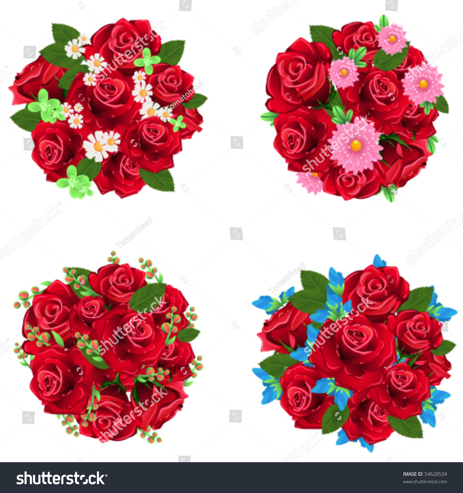 Rose Bouquet Set Stock Vector 54628534 - Shutterstock