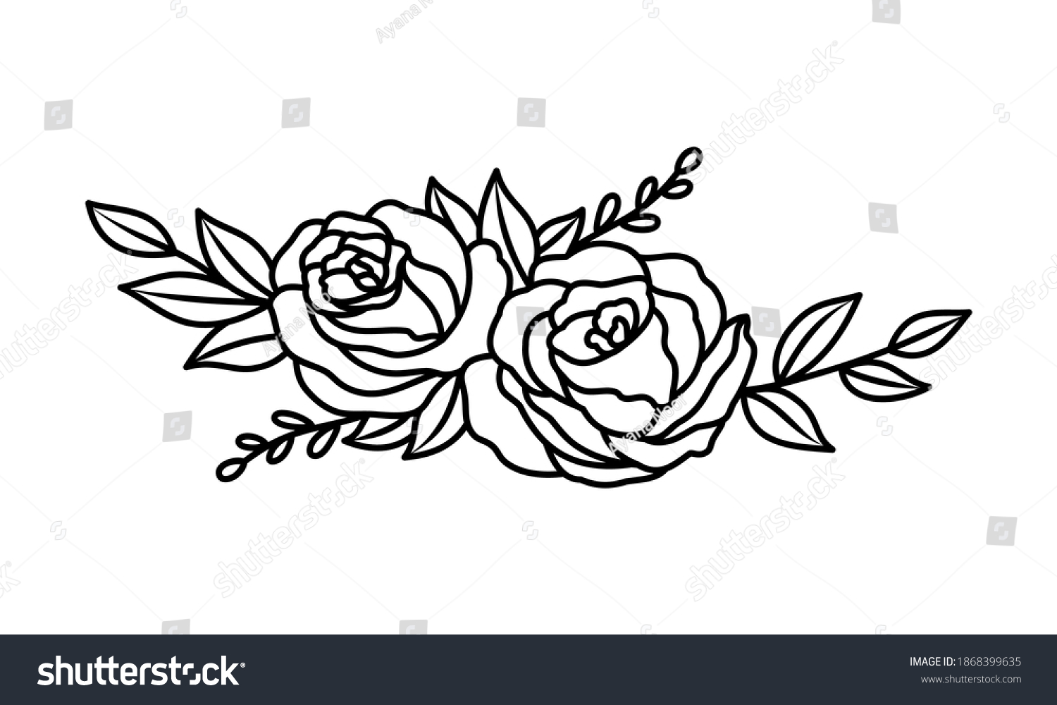 SVG of Rose flower bouquet double, line design element, black white, vector illustration svg