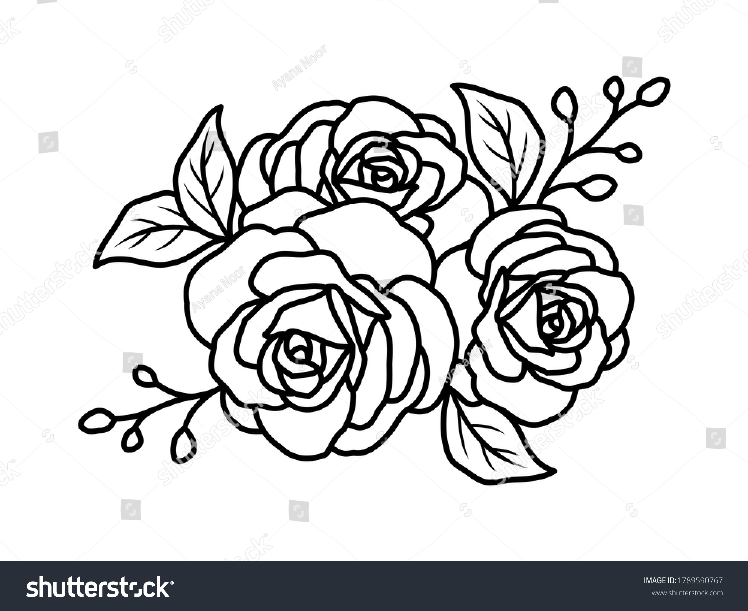 SVG of Rose flower bouquet line design element. Black and white vector illustration svg